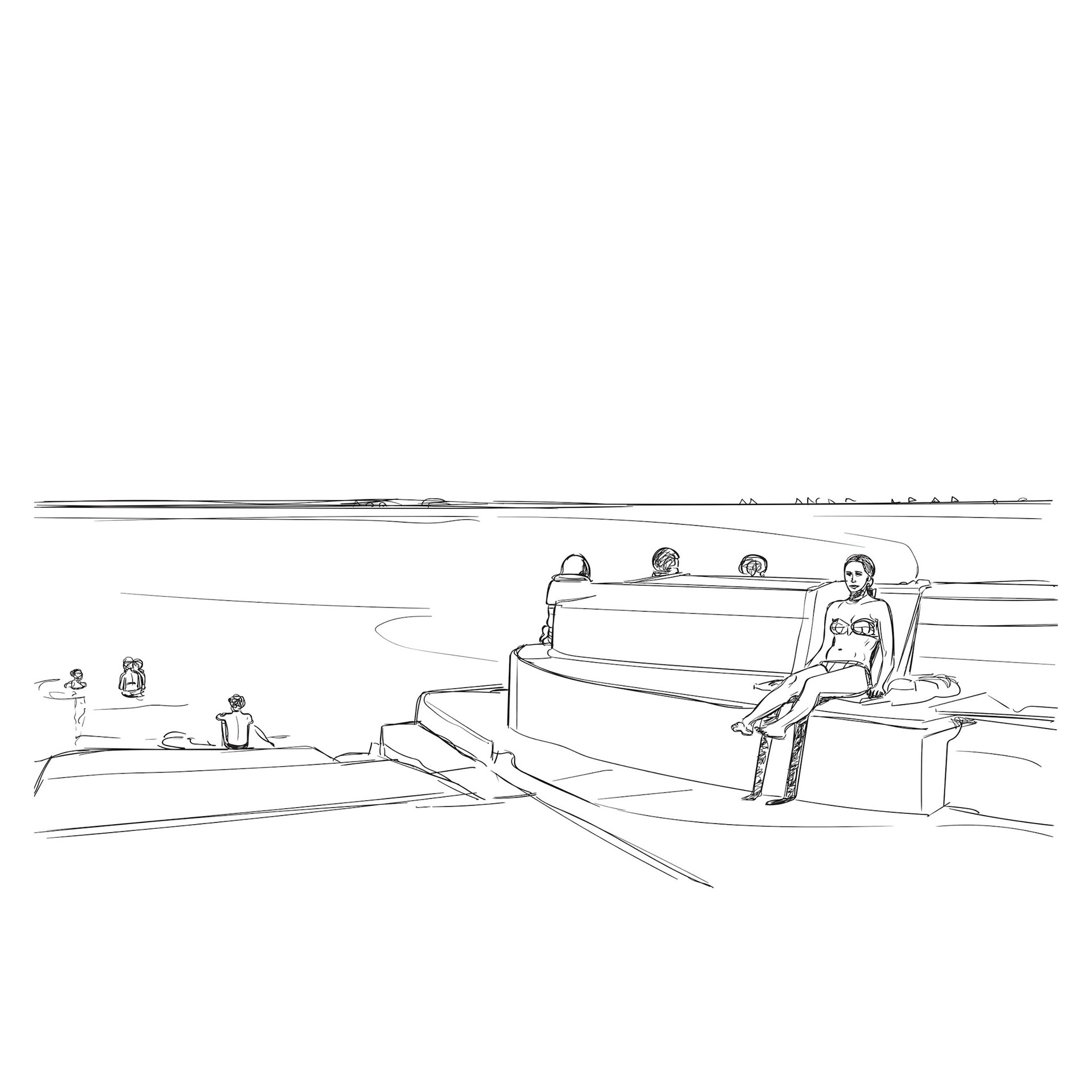 Drw-1139 girl sunbathing at martello tower drawing study2