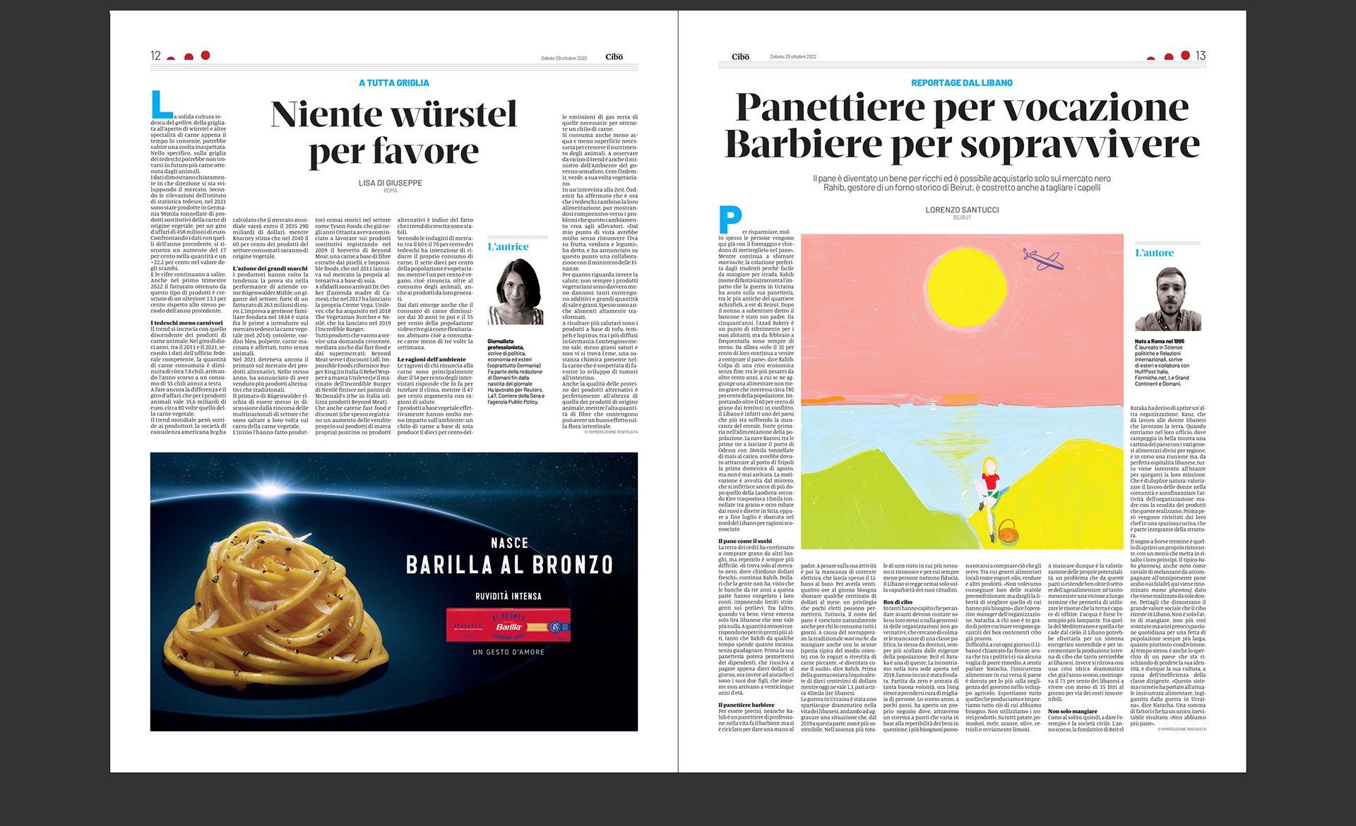 Domani, Cibo, Rome, 29 October 2022, pp 12-13