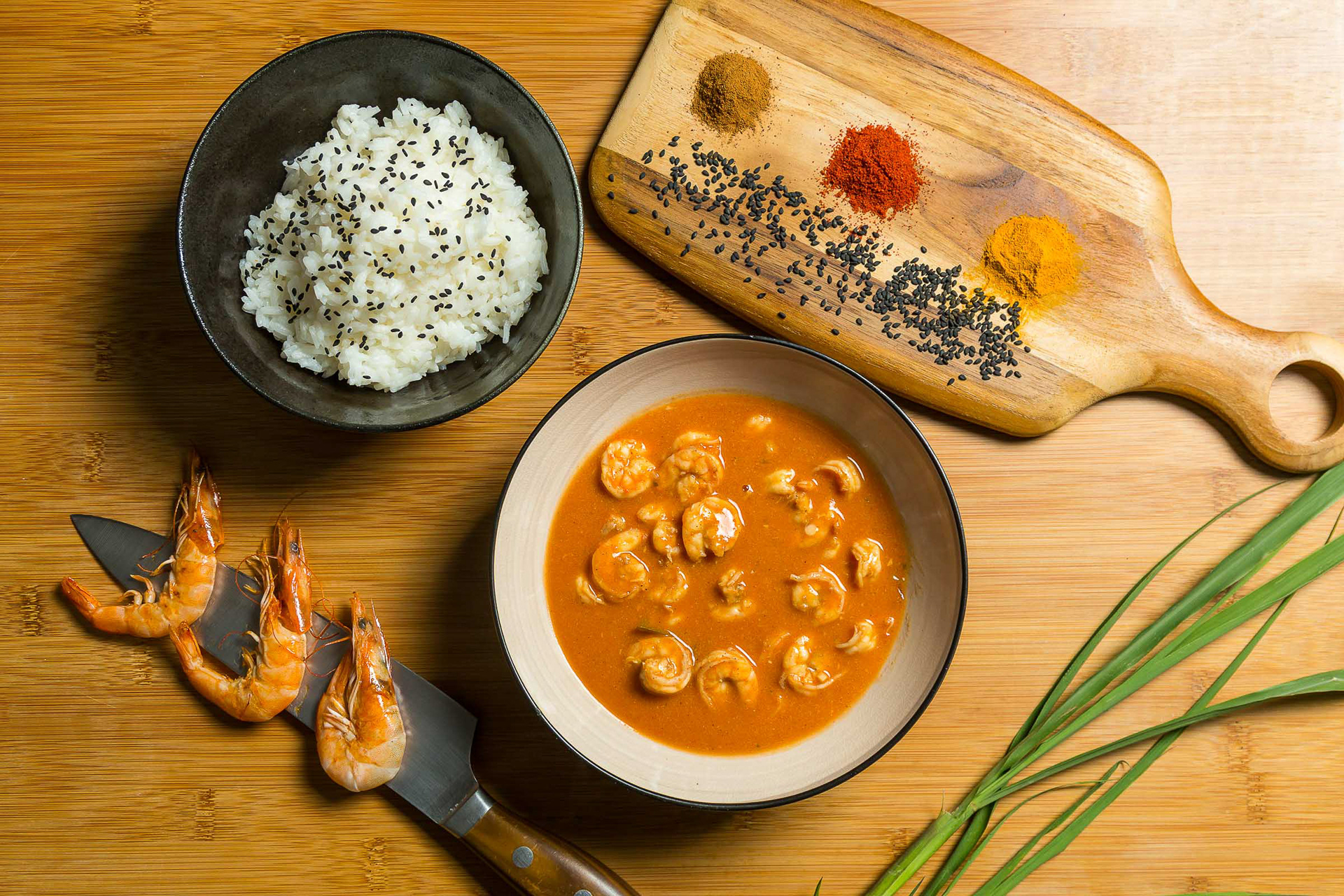 bobó de camarão com arroz e especiarias