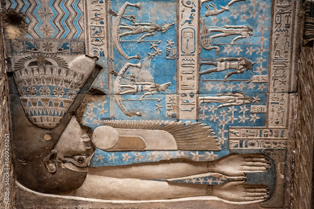 Colorful ceiling in the Temple of Dendera, Egypt