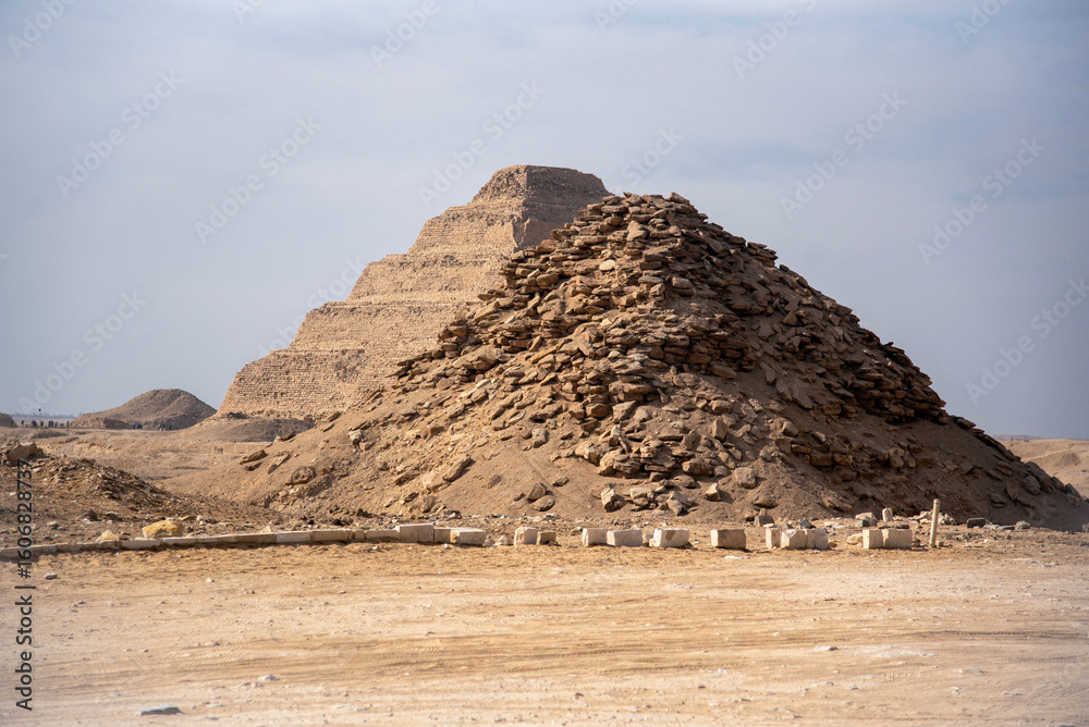 Pyramid of Userkaf with the Step Pyramid of Djoser