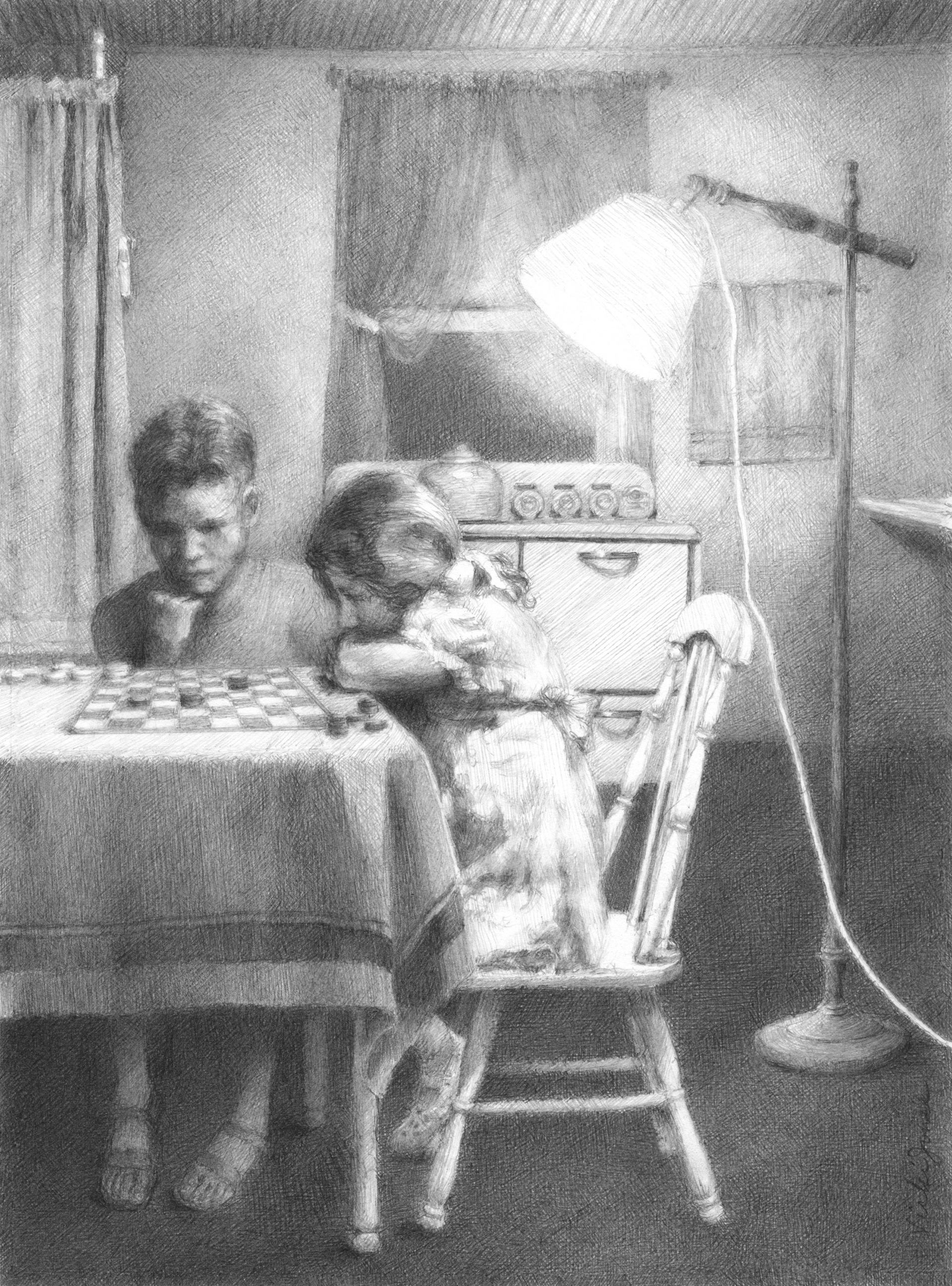 Checkers - Graphite on paper, 5 1/2" x 7 1/2" - Original available