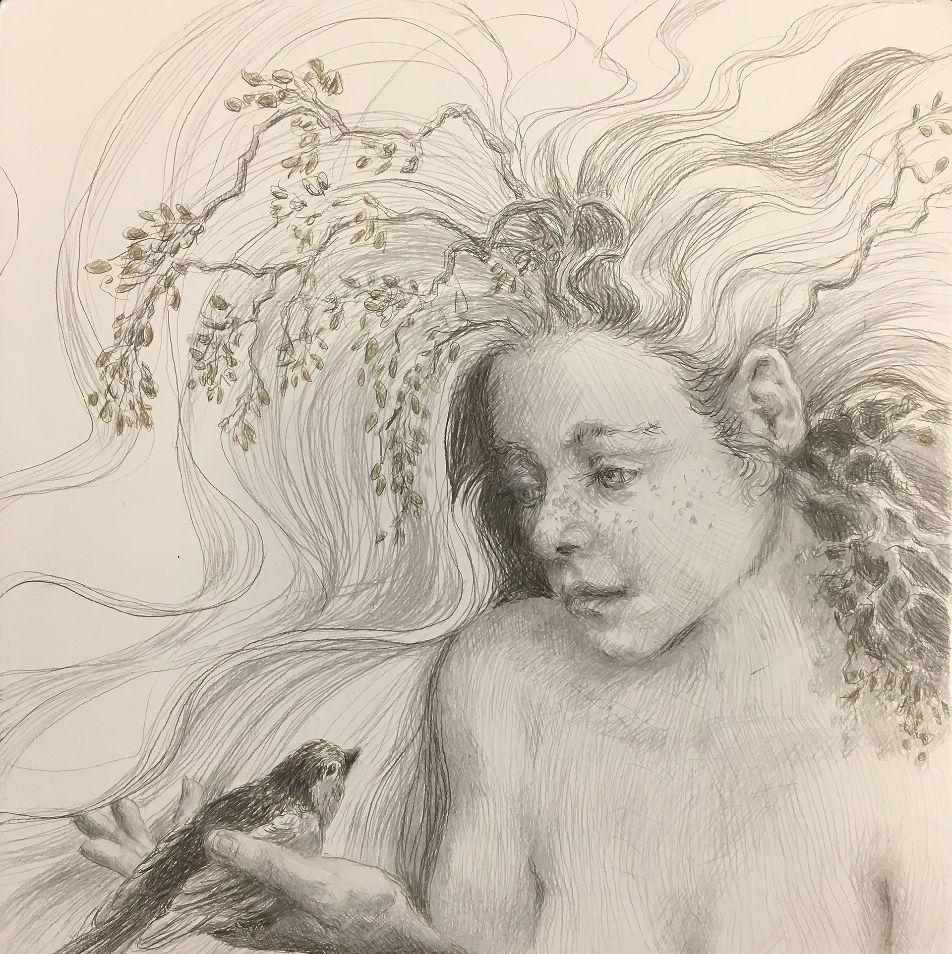 Wood Sprite - Metalpoint (copper, pure silver, and 24K gold), 5" x 5" - Original available
