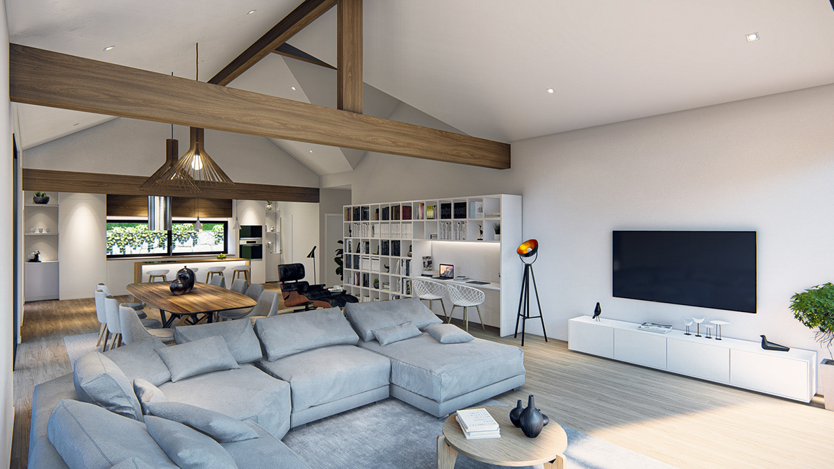 Márcio Silva - 3D minimalist wooden house interior