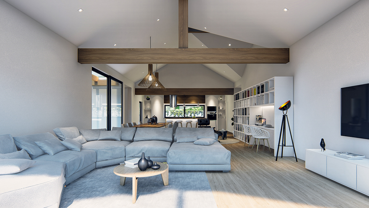 Márcio Silva - 3D minimalist wooden house interior