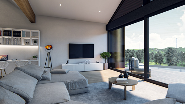 Márcio Silva - 3D minimalist wooden house interior