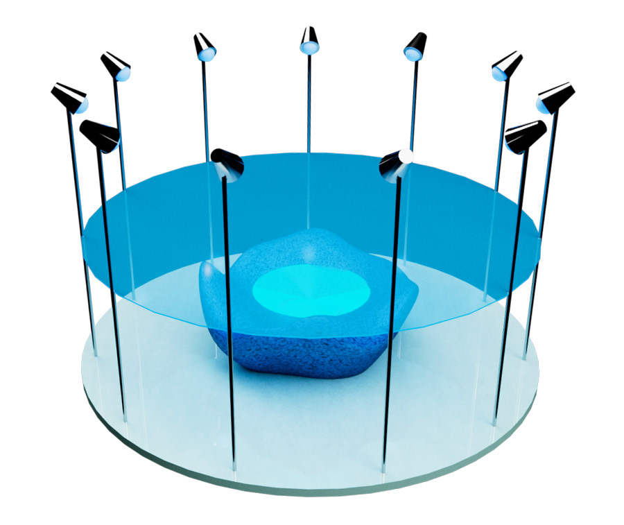 Blue Filter Pool Cake with Liquid Dip Inside, made of Photosensitive Blue Berries