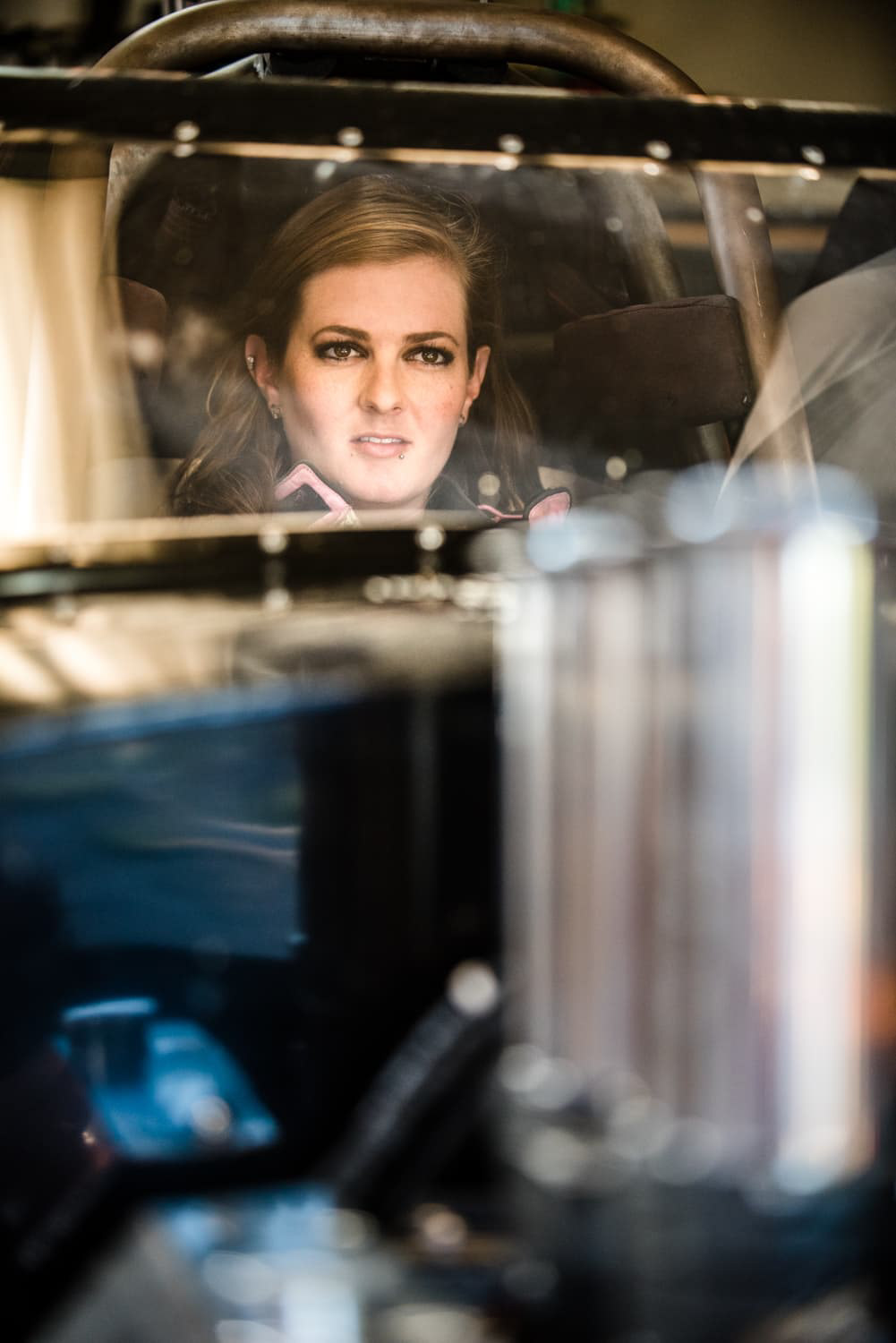 Sabrina Pecora Drag racer in car