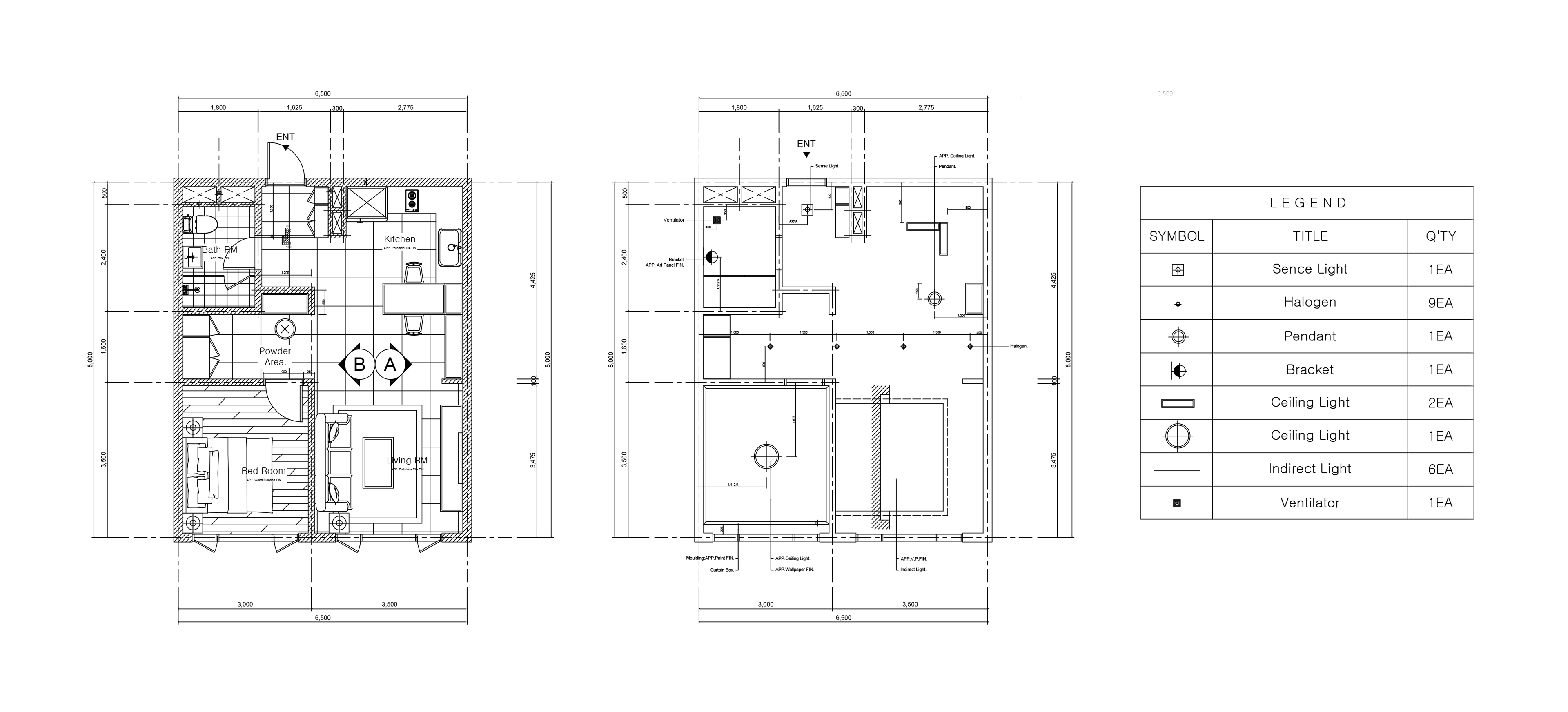 1 Bedroom Floor Plan, Reflected Ceiling Plan