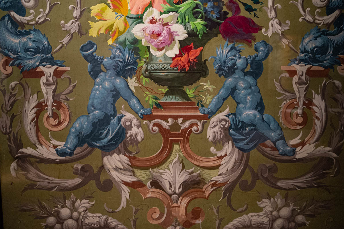 Gouache préparatoire pour la tenture décorée "à la Bérain" de la Maison Mathevon et Bouvard.