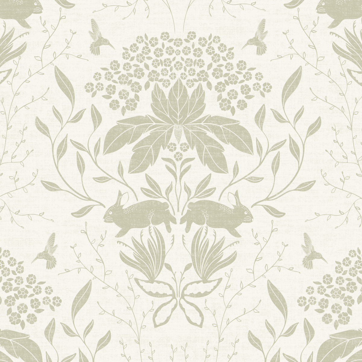 Woodland Damask Hare and Hummingbird