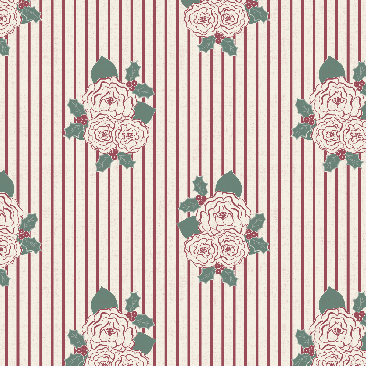 Evergreen Manor Ticking Stripe Cranberry and Pine