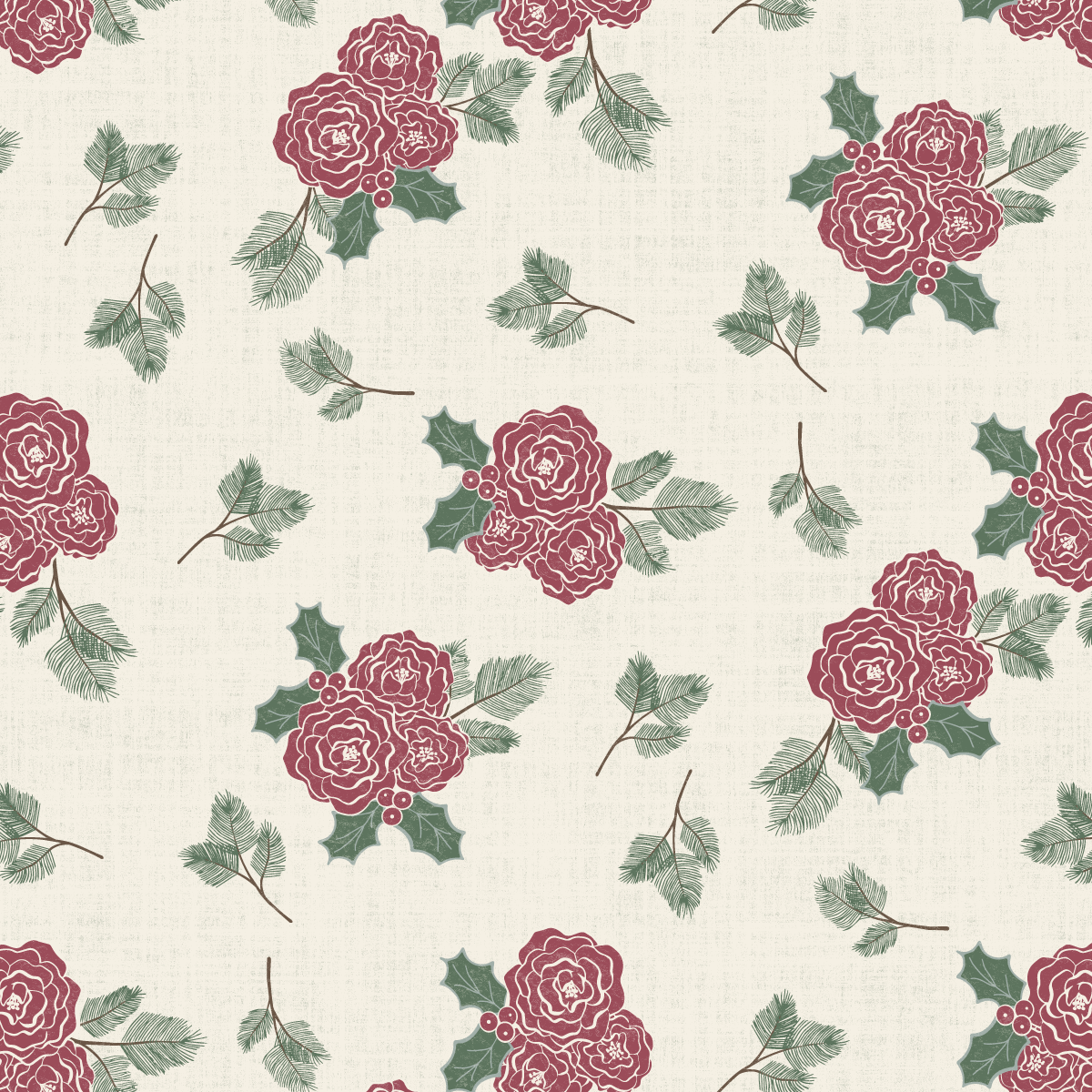 Winter Camellia Rose Cranberry and Pine