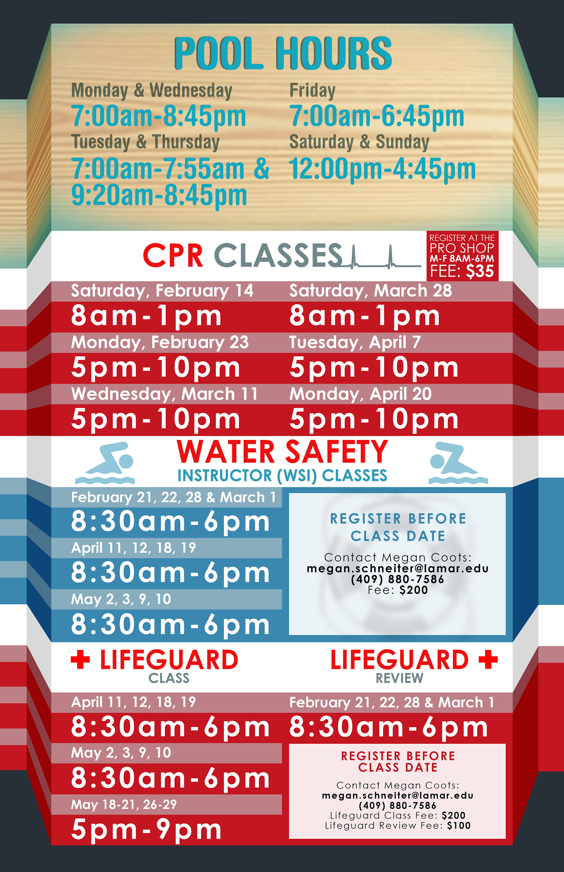Pool hours and class schedules design