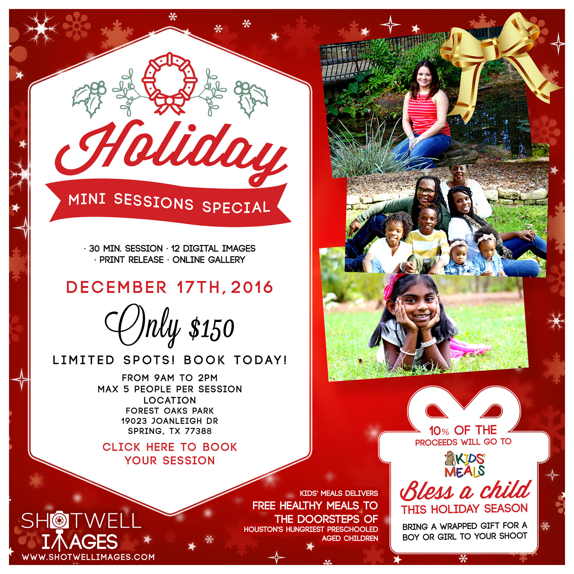 Holiday Mini Sessions β Drove urgency with limited-time seasonal packages.