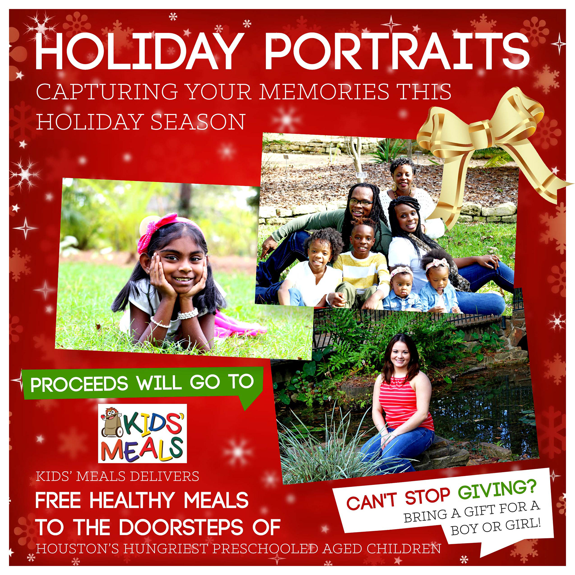 Holiday Portraits Campaign β Promoted family sessions while supporting Kidsβ Meals nonprofit.