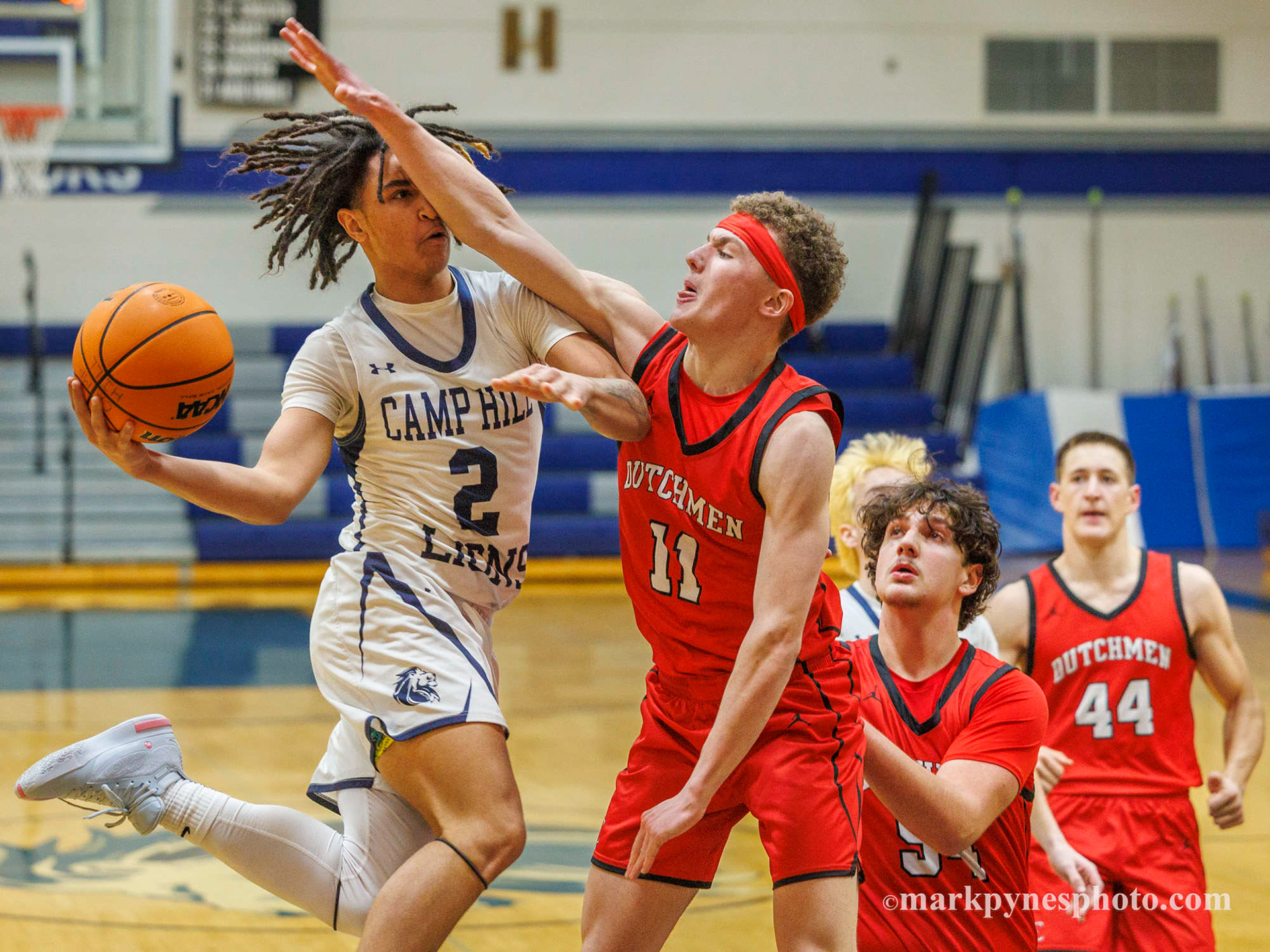 Nate Ransom is fouled by Annville-Cleona’s Levi Custer.