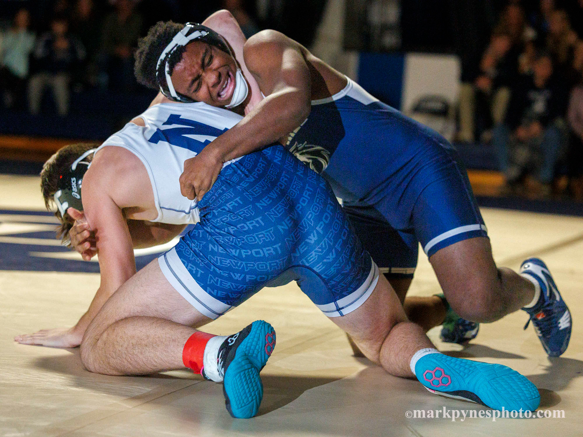 Jerry Smart, Camp Hill, battles Newports’ Justin Still, in the 189 pound match, won in a fall by Still.