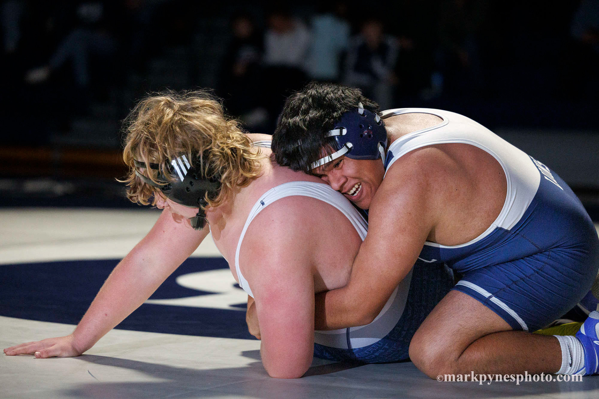 Camp Hill’s Boris Alegre tries unsuccessfully to turn Newport’s Keaton Paul, in the 285 pound match.