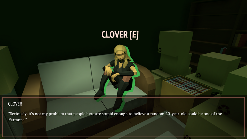 Dialogue box and character hover text
