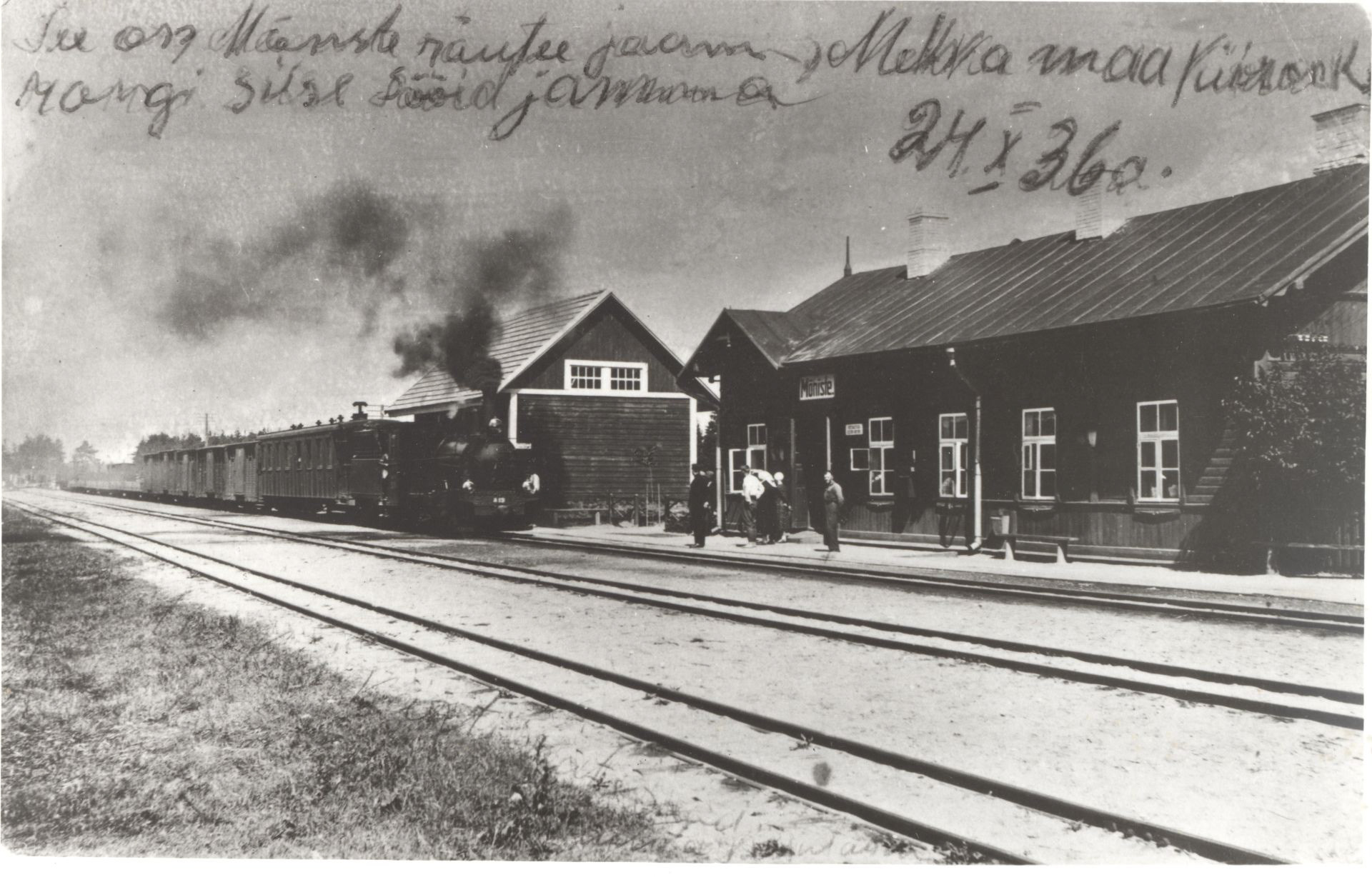44 km. Mõniste raudteejaam, 1936. Mõniste railway station, 1936. Mõniste Muuseumi fotokogu.