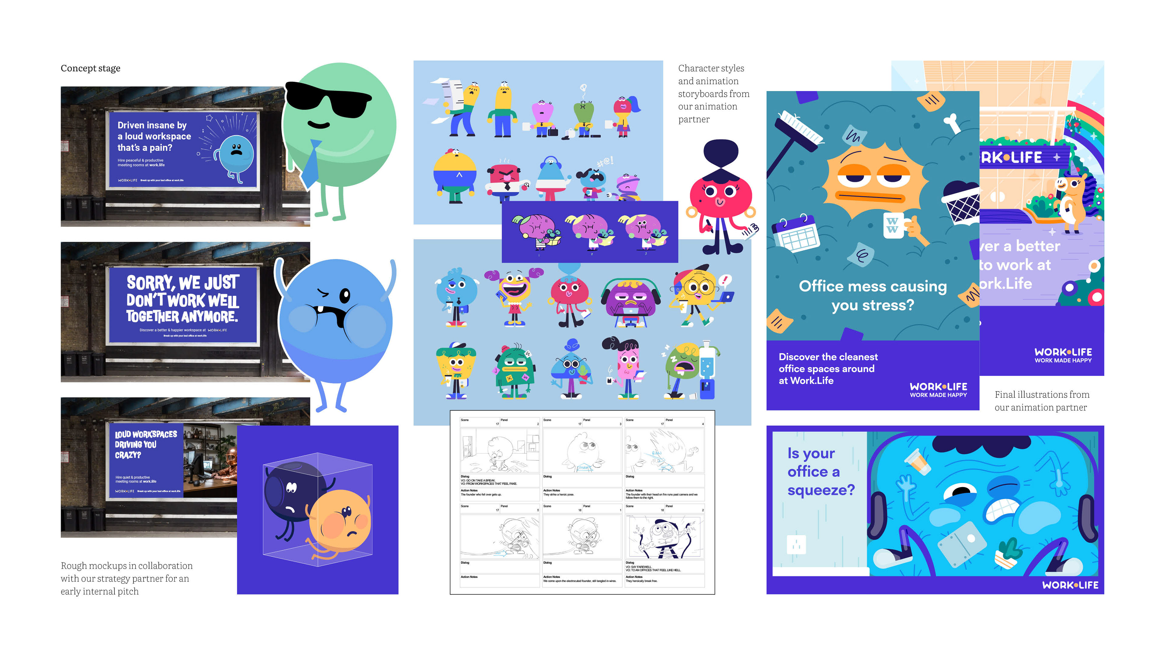 Mood board of campaign ideas, illustration styles and development