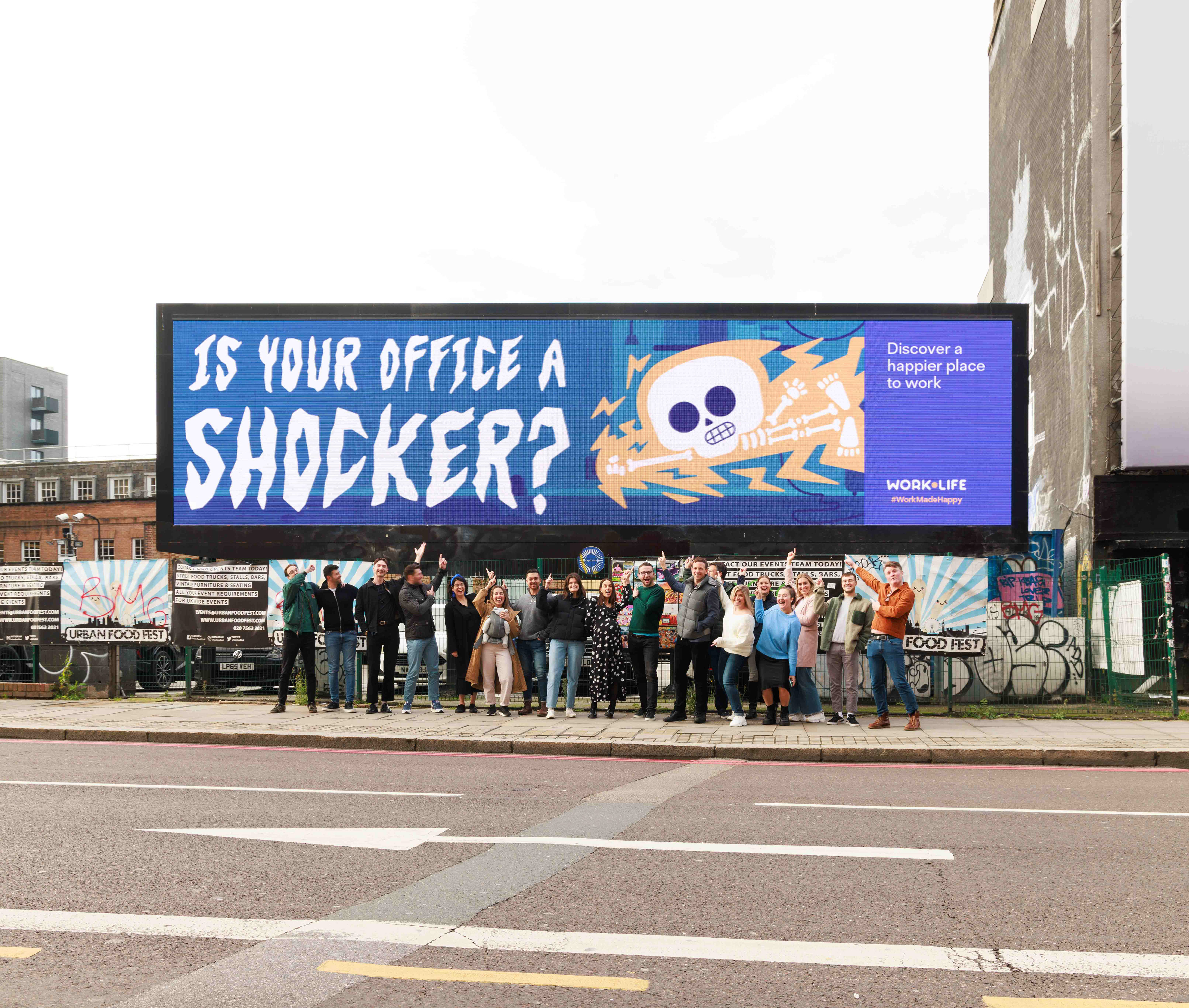 Eye-catching illustrative advert on a billboard in Shoreditch