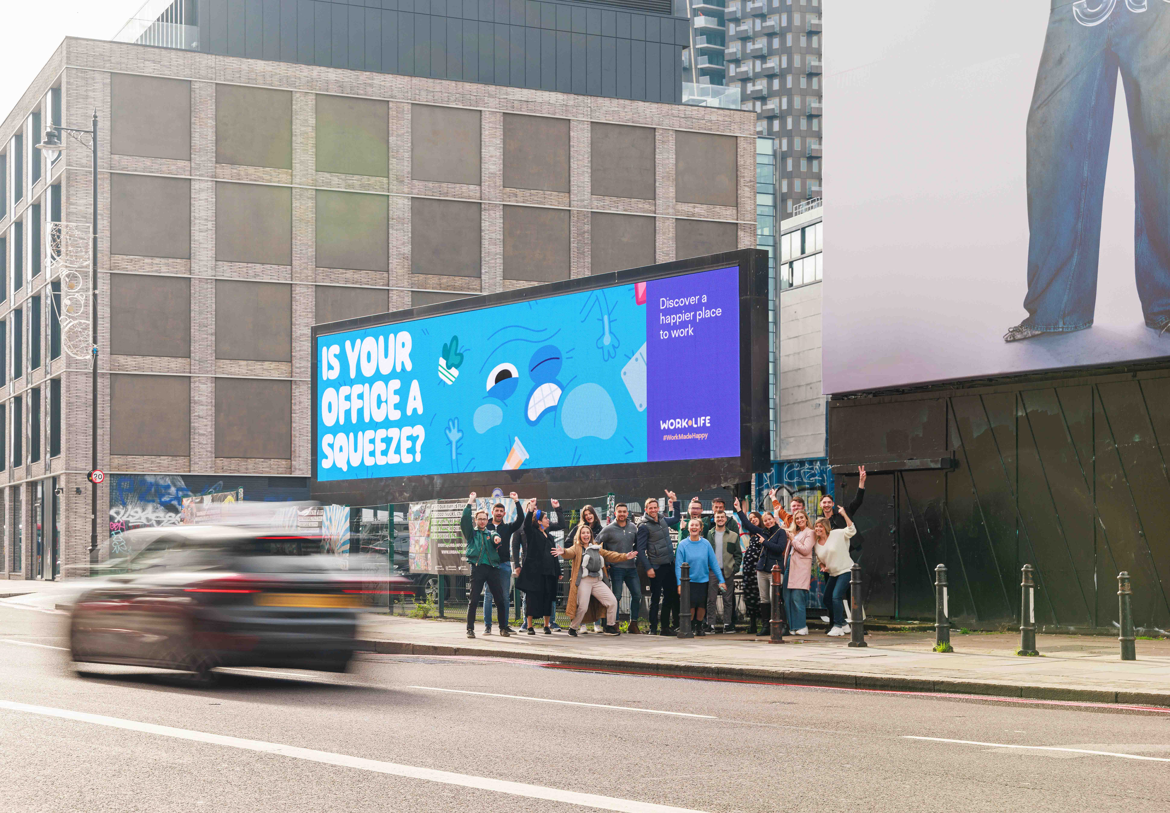 Eye-catching illustrative advert on a billboard in Shoreditch