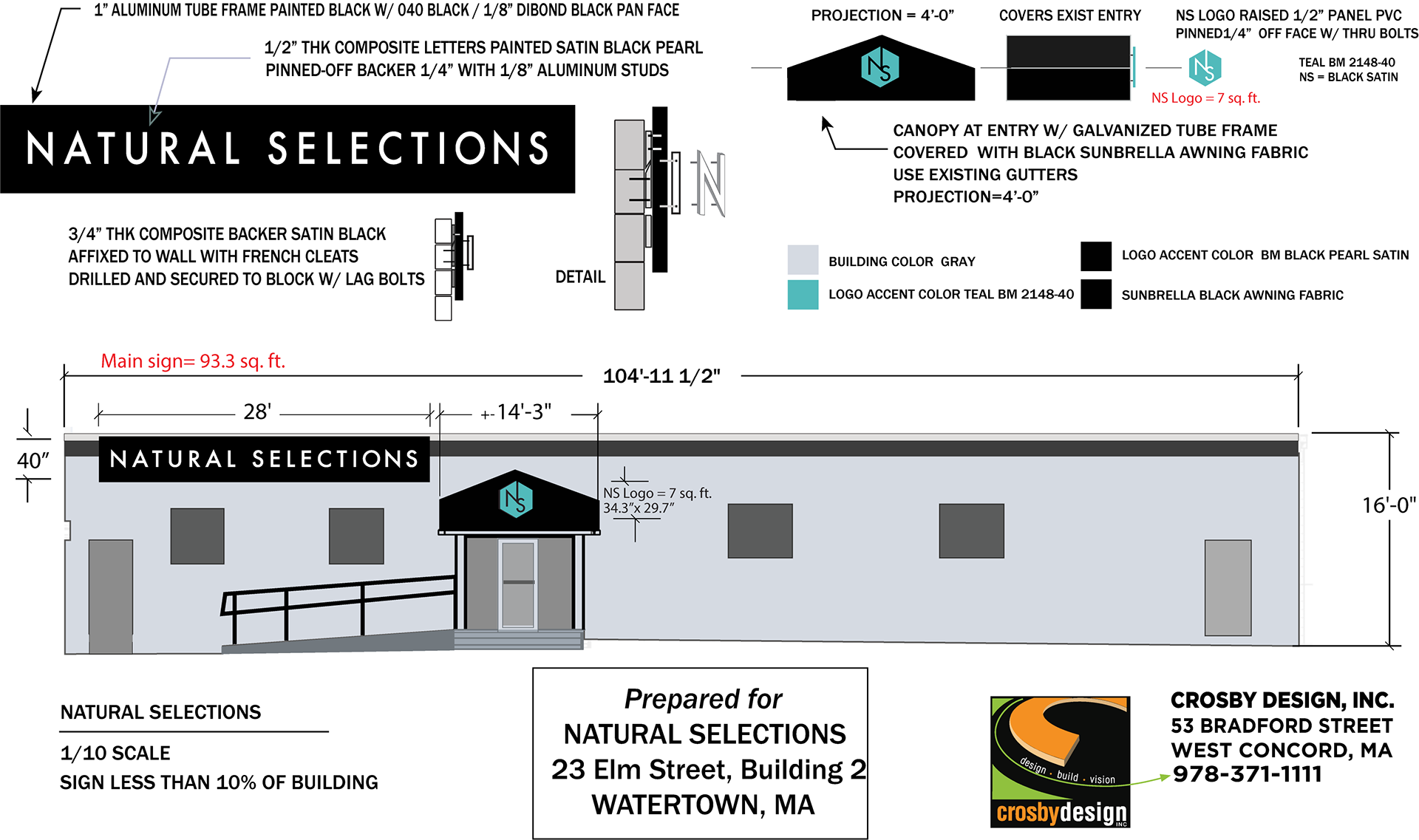 Natural Selections Dispensary main entrance sign and awning design/graphics final proof