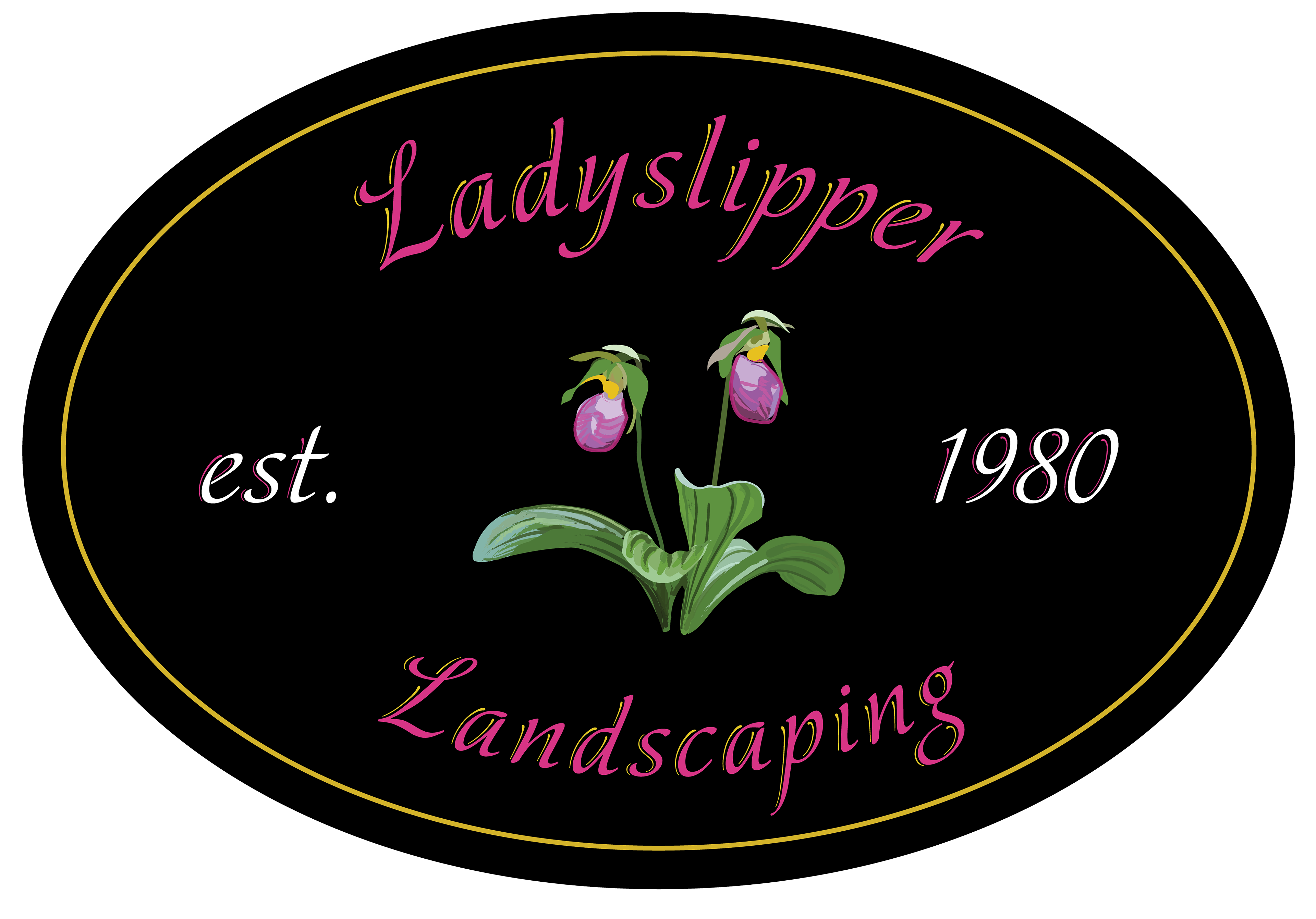 Logo design final for Ladyslipper Landscaping company. The flower is an all vector painting/digital illustration.