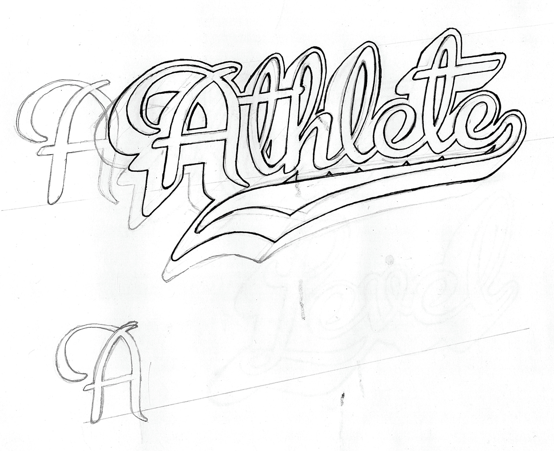 N.L.A. hand drawn lettering for final logo
