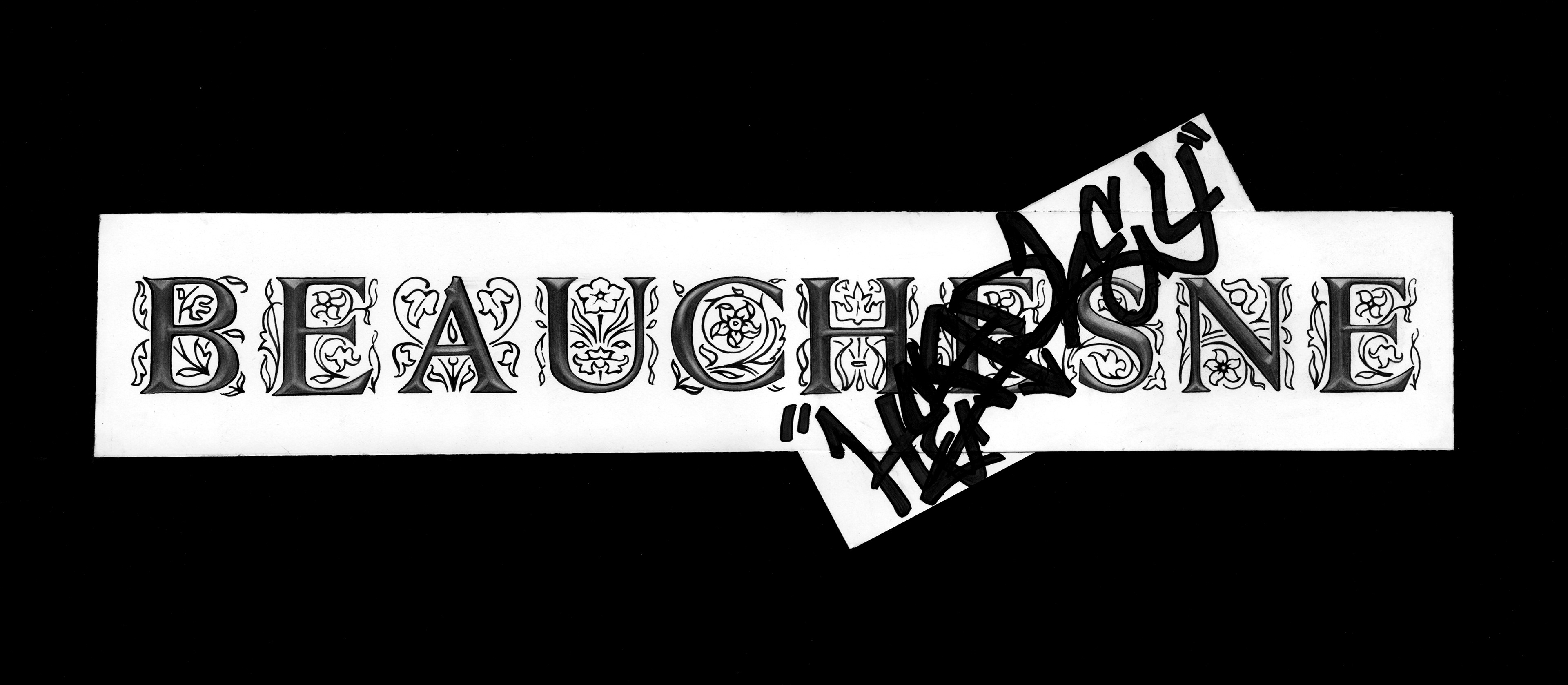 My last name (Graphite, pen, and marker)
