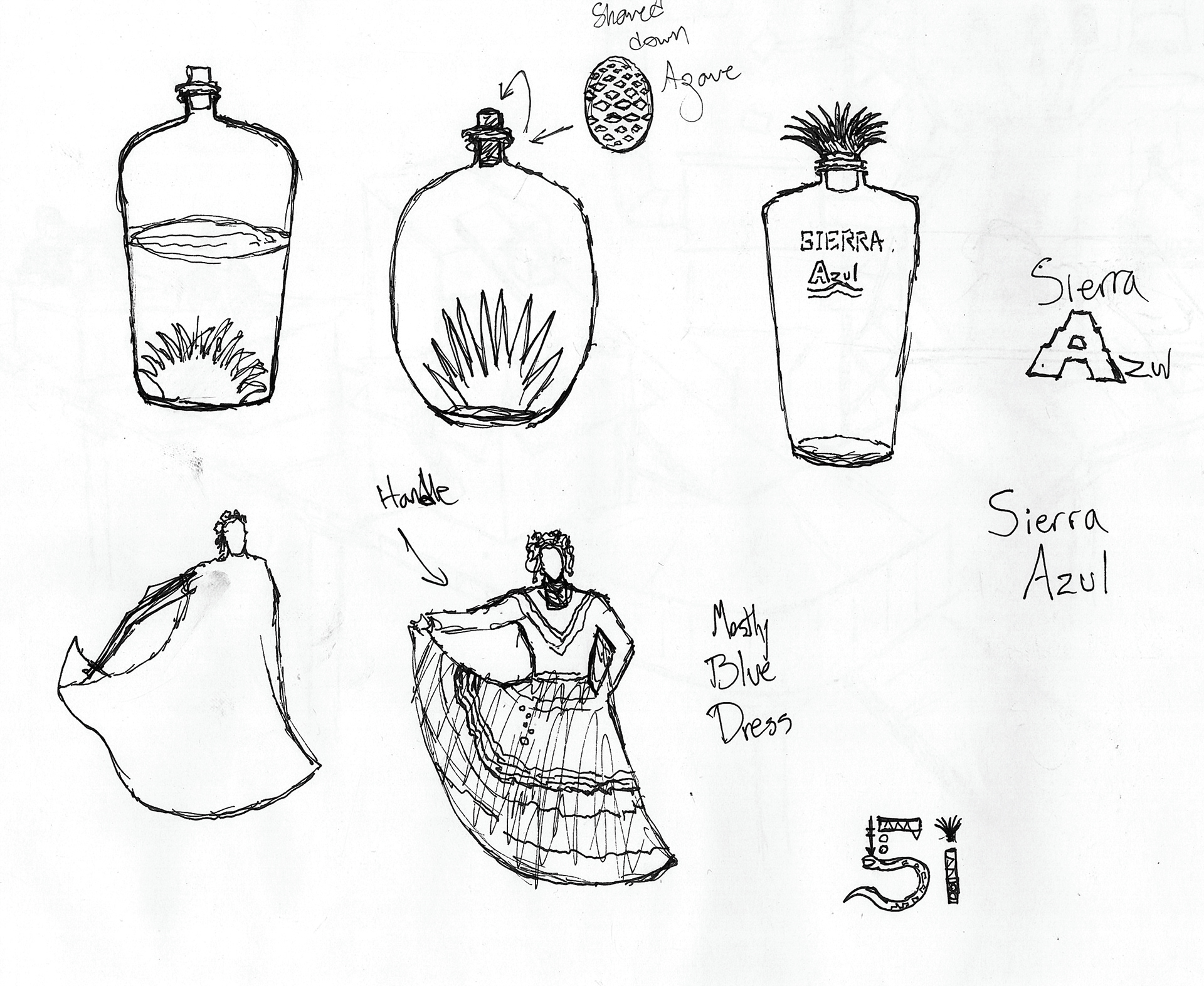 Sierra Azul bottle idea sketches