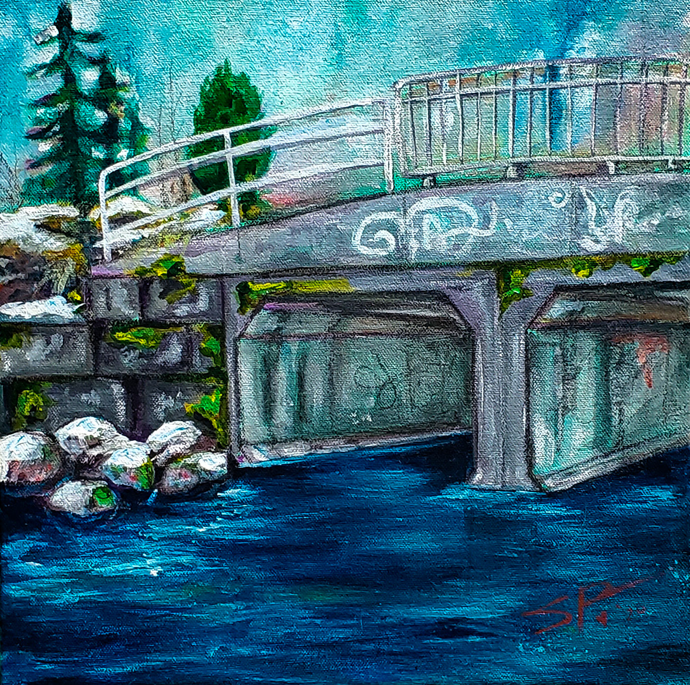 Simms Creek Bridge 2020; Acrylic