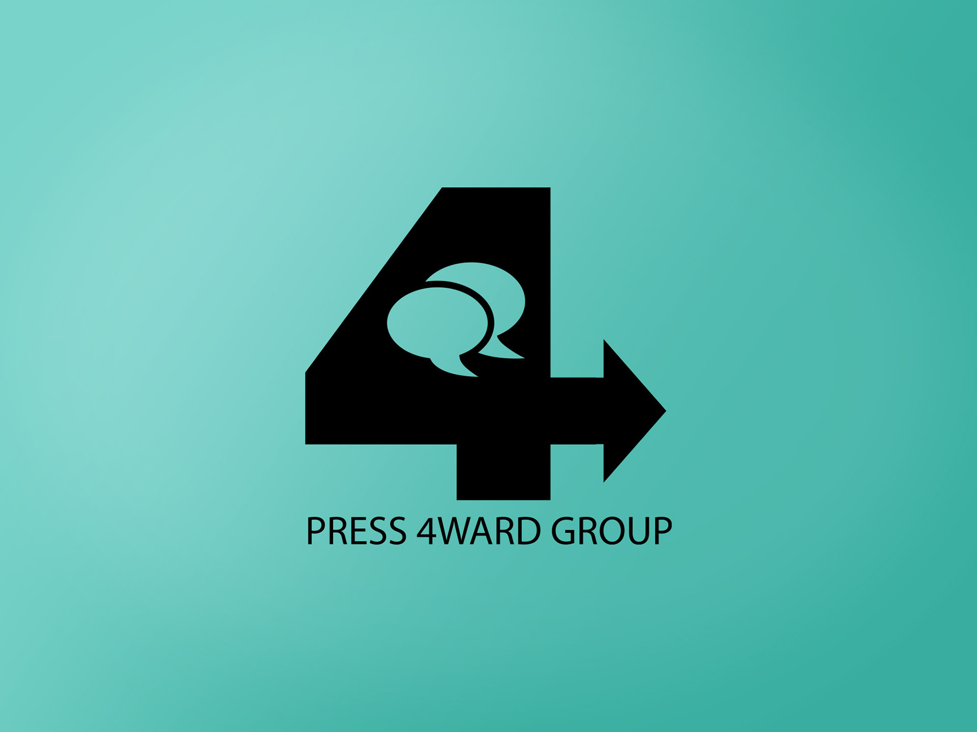 black-only logo for Press 4Ward Group over a light teal background