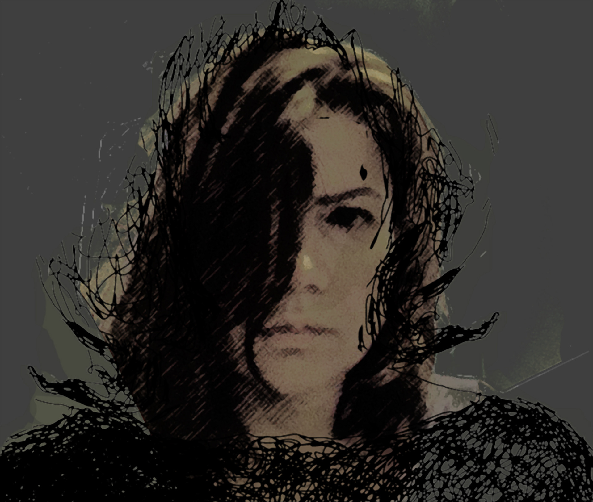 ”Marie in anger”, 2016, overpainted photography on canvas, 120x80cm