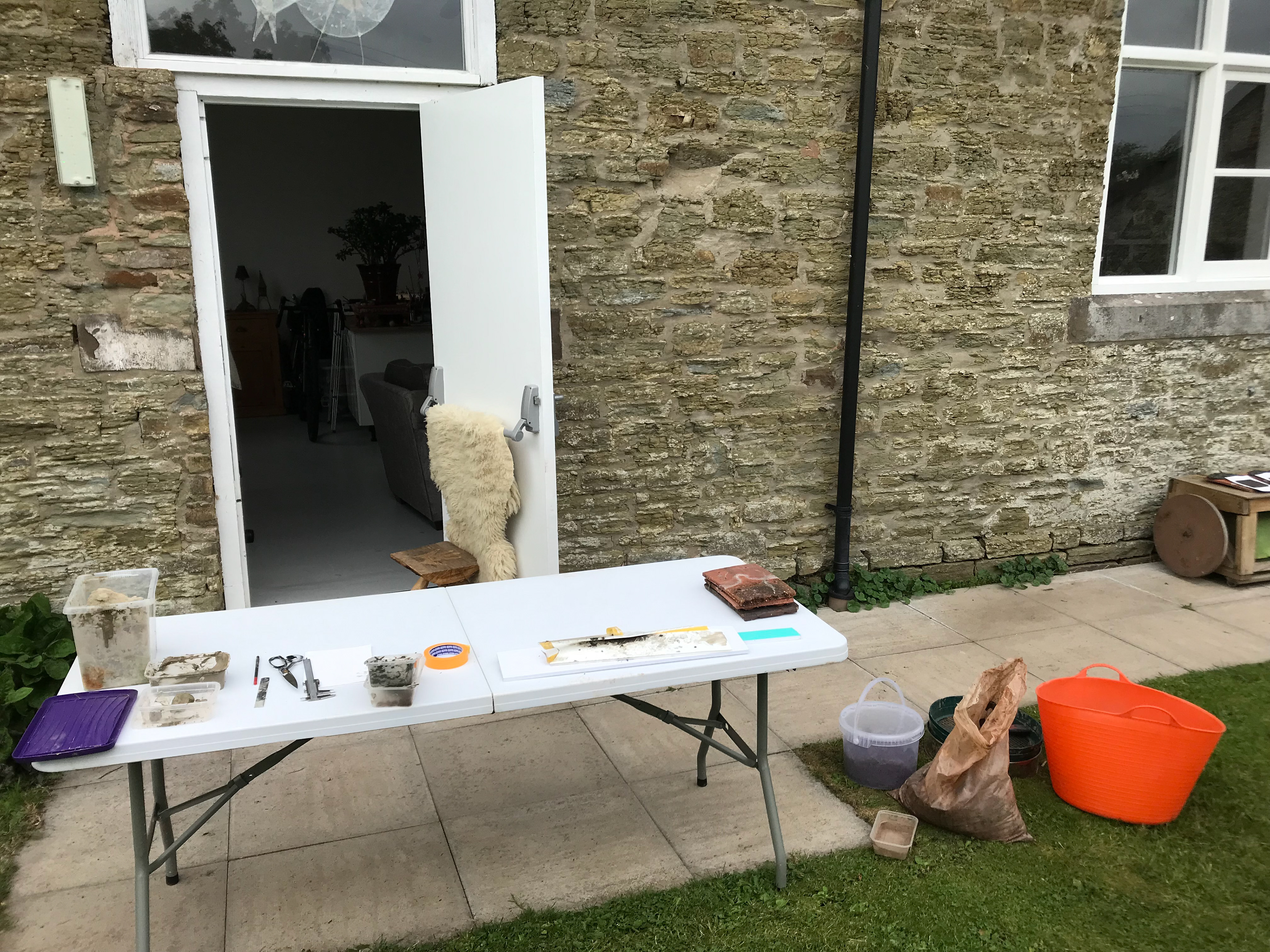 My set up for test piece making outside of my studio