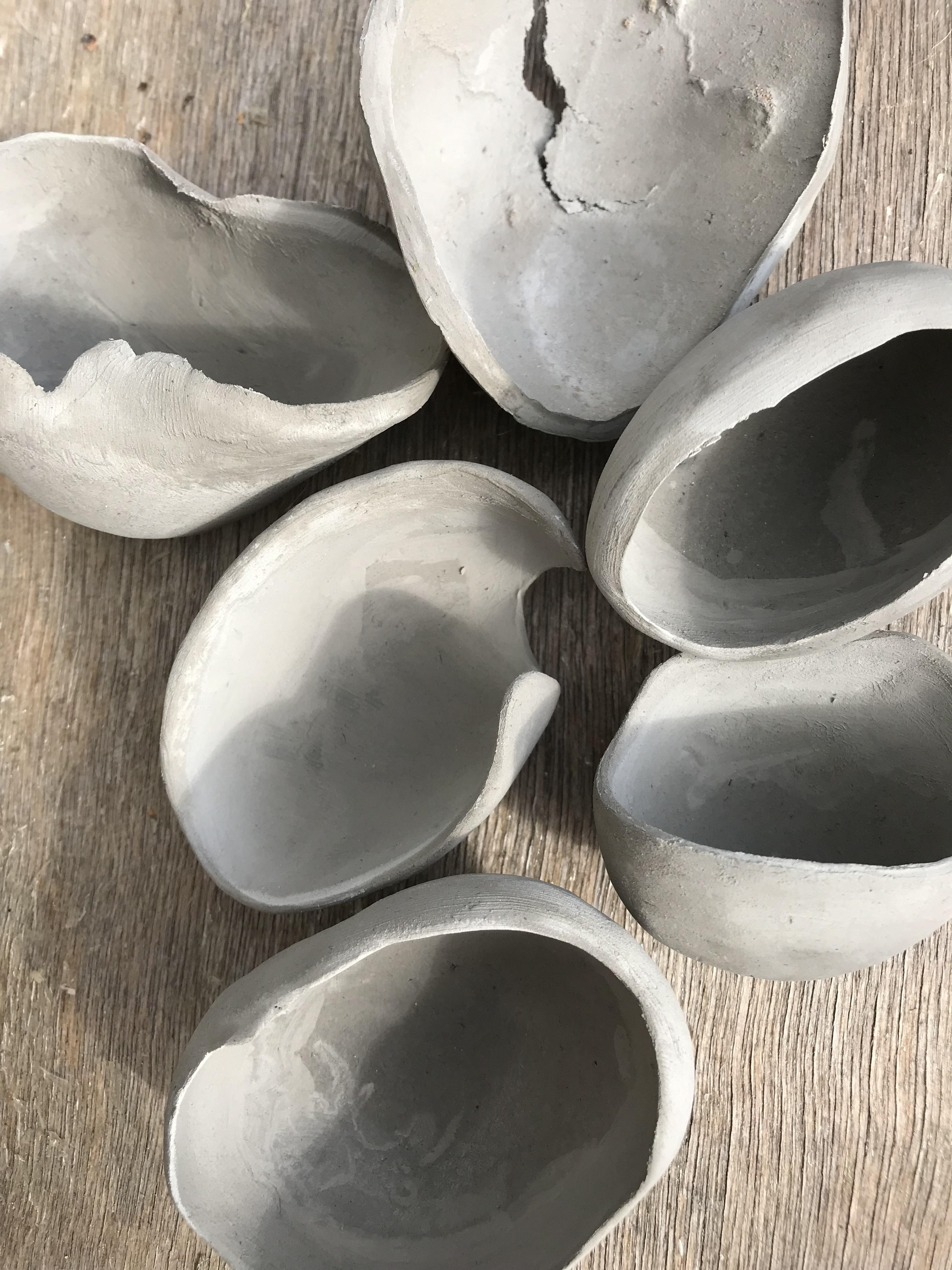 Beach clay sample pots drying outside