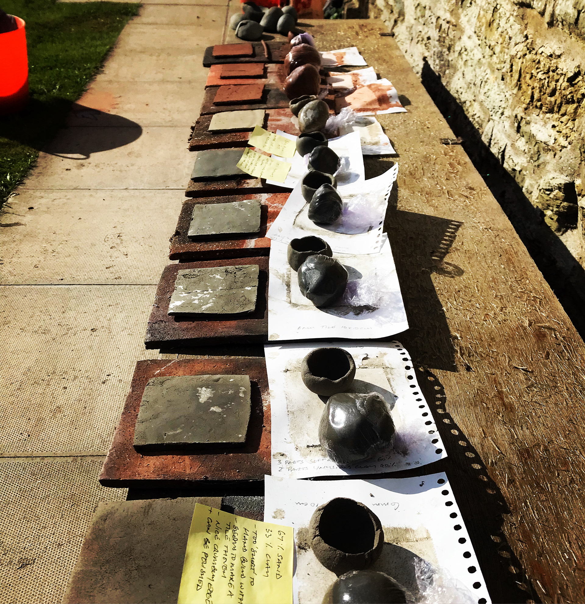 Clay samples drying in the sunshine