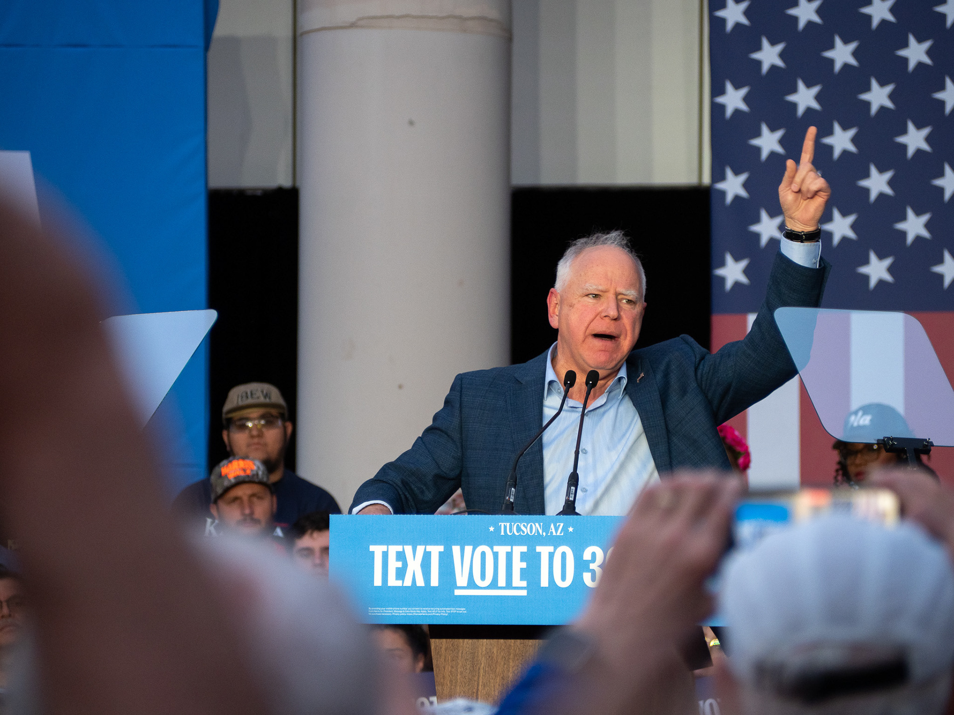 Tim Walz speaking at his rally at the Tucson Magnet High School on Nov. 2, 2024. The rally had several other speakers including Mark Kelly and Gabby Giffords.