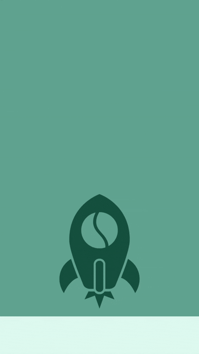 Animated logo for Rocket Bean with rocket launching into space