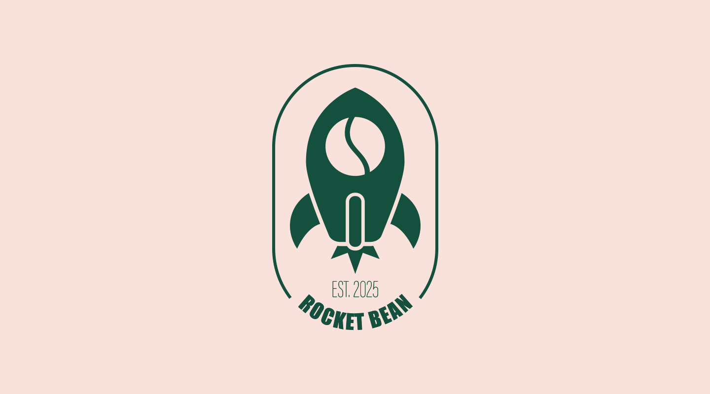 Rocket Bean Coffee logo design with bold typography and rocket icon