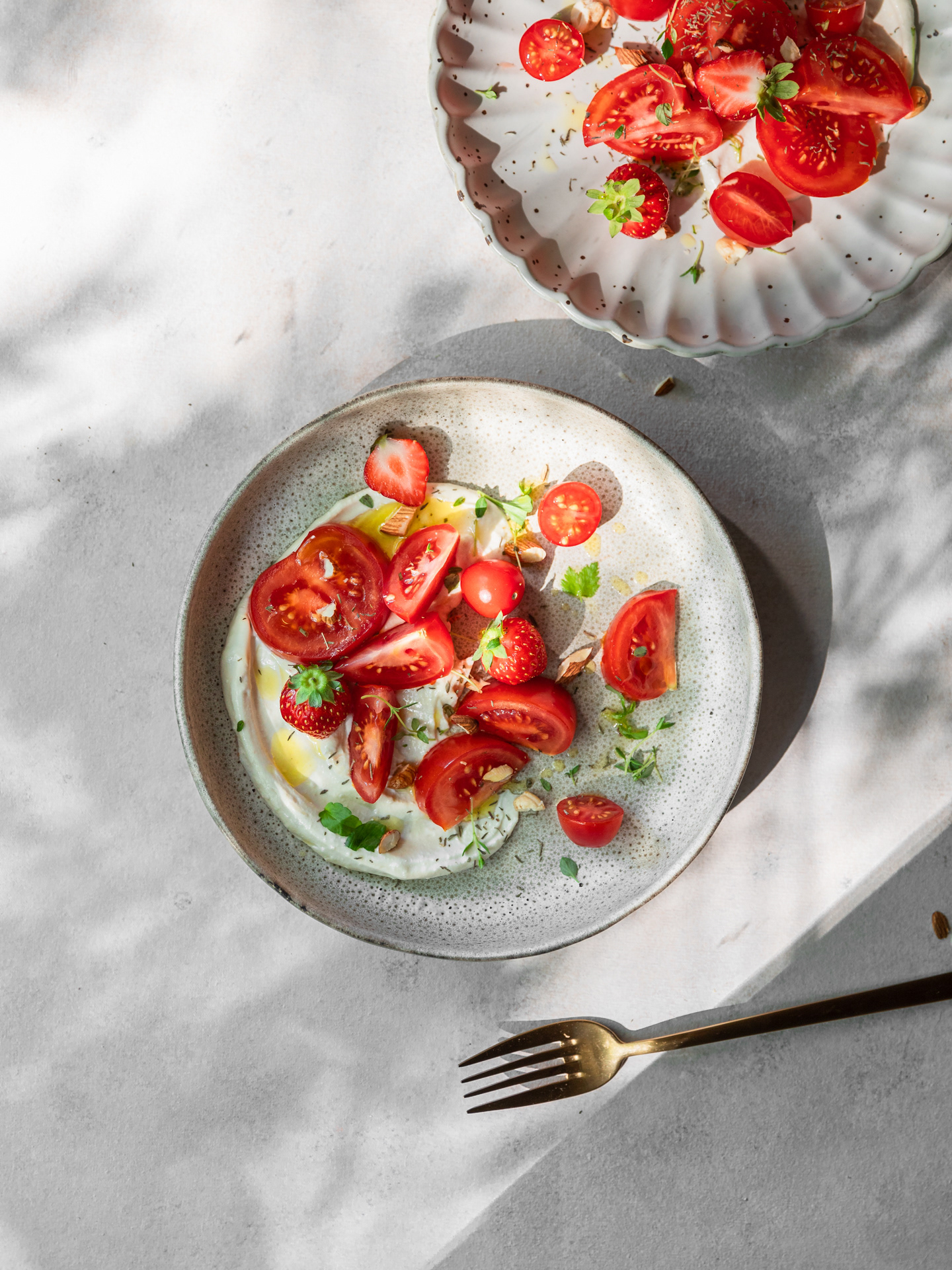 Food Styling Portfolio Image of tomatoes and strawberry meal photographed by Ioana Ursu Food and Drink Photographer Warwickshire