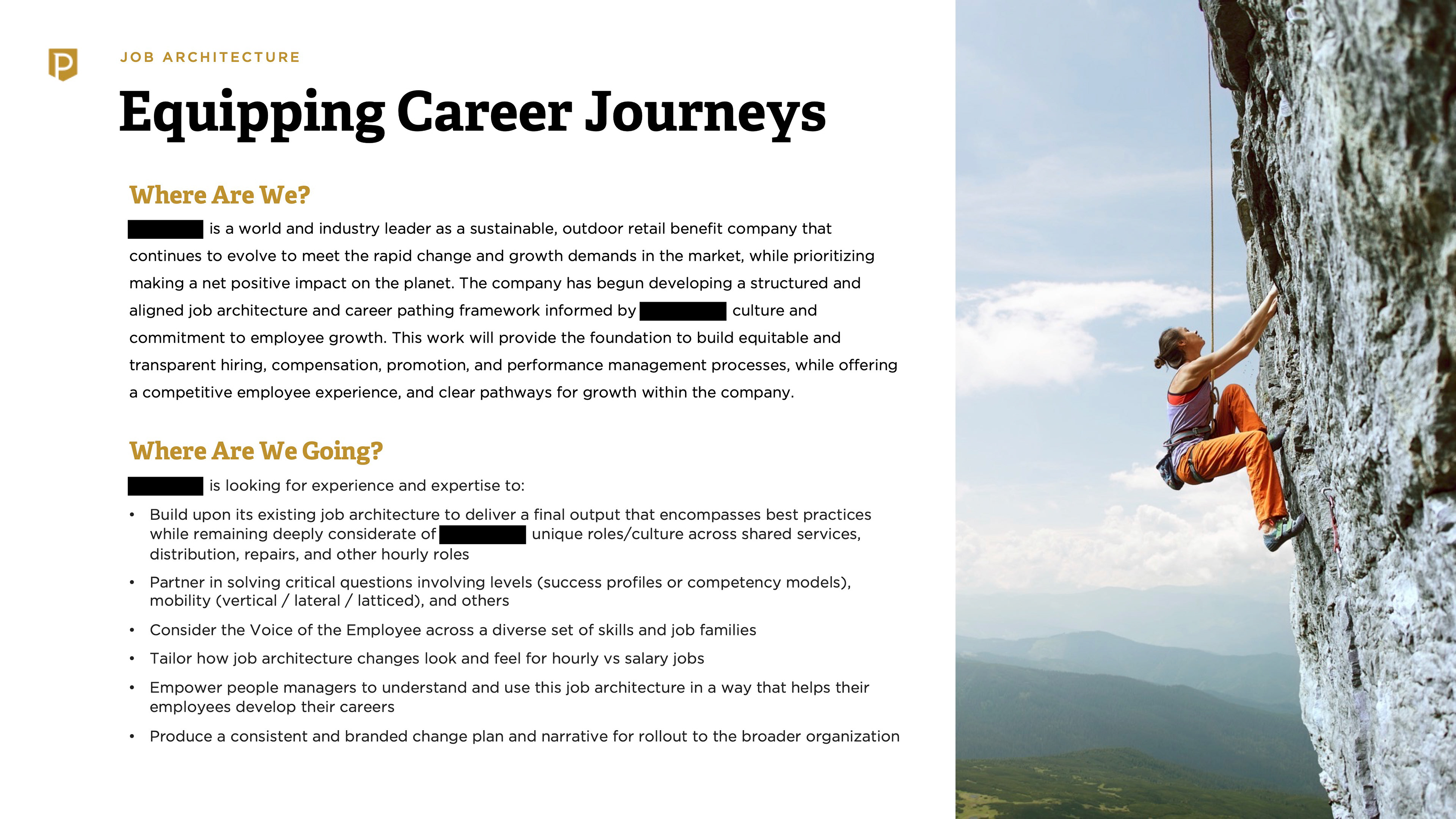 Example presentation design - content page (client name redacted)