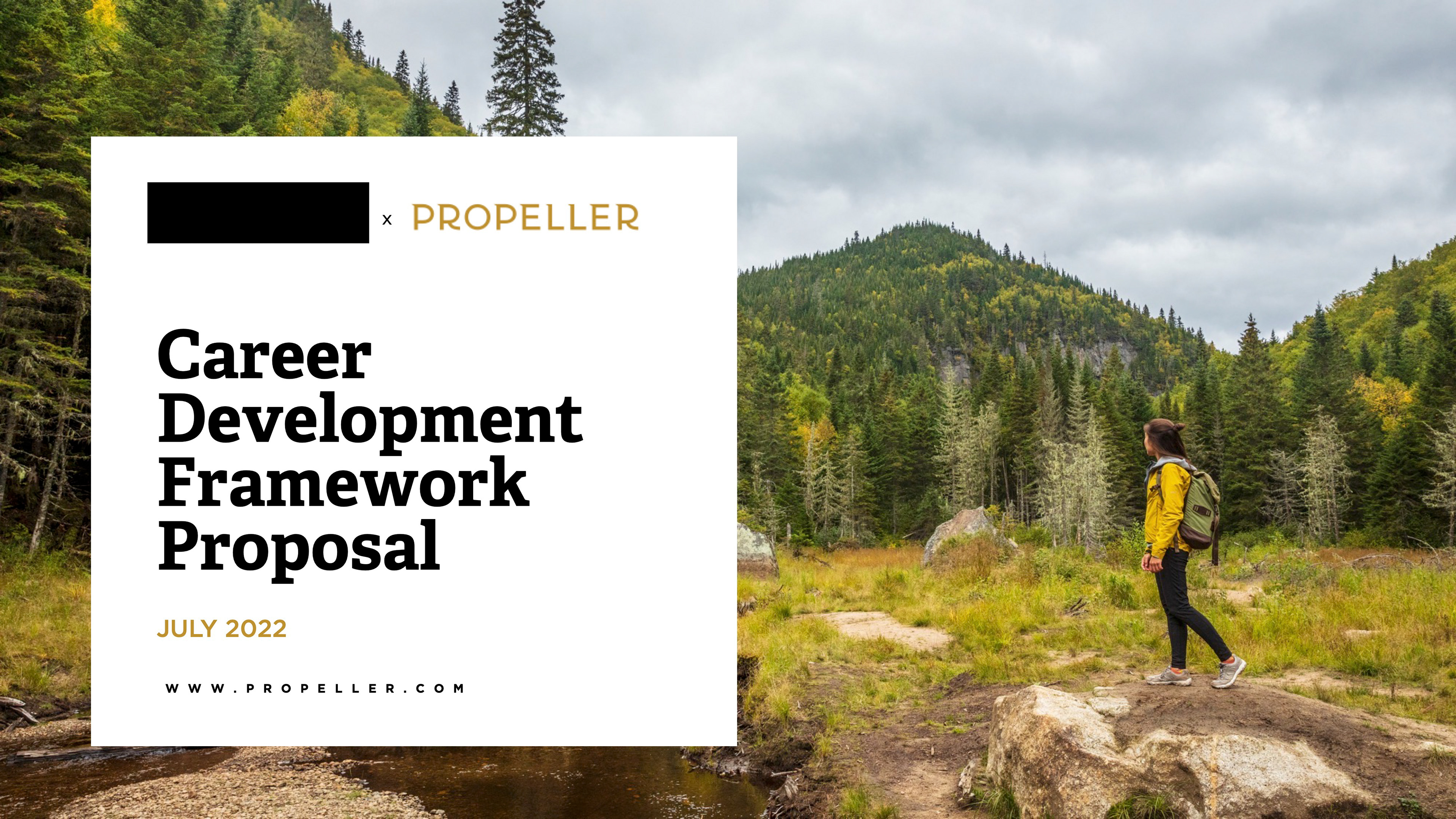 Example presentation design - title page (client name redacted)