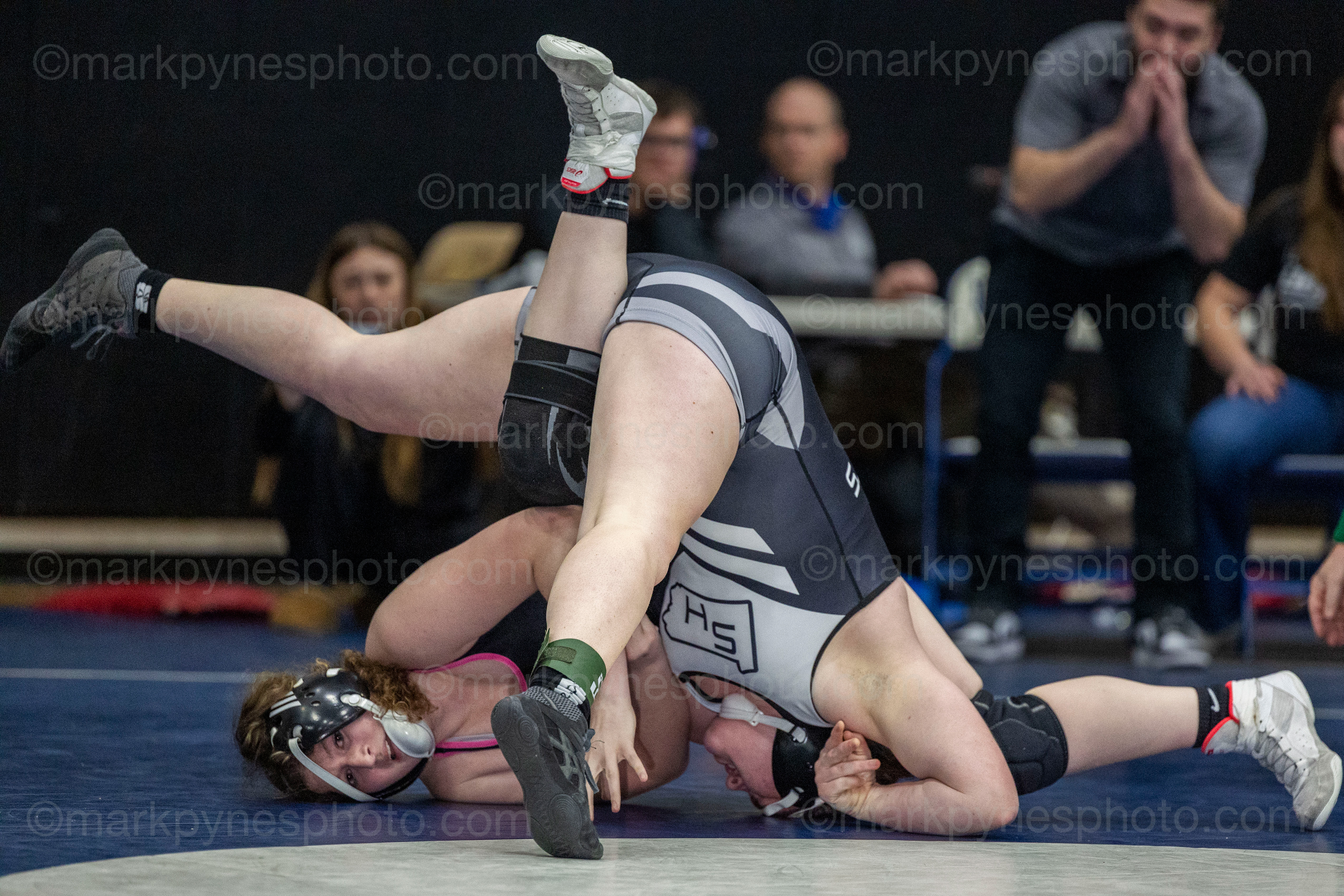 Abigail Wagner, Athens, and Lane Harrington, Strath Haven, fight for position in the 170-pound final.