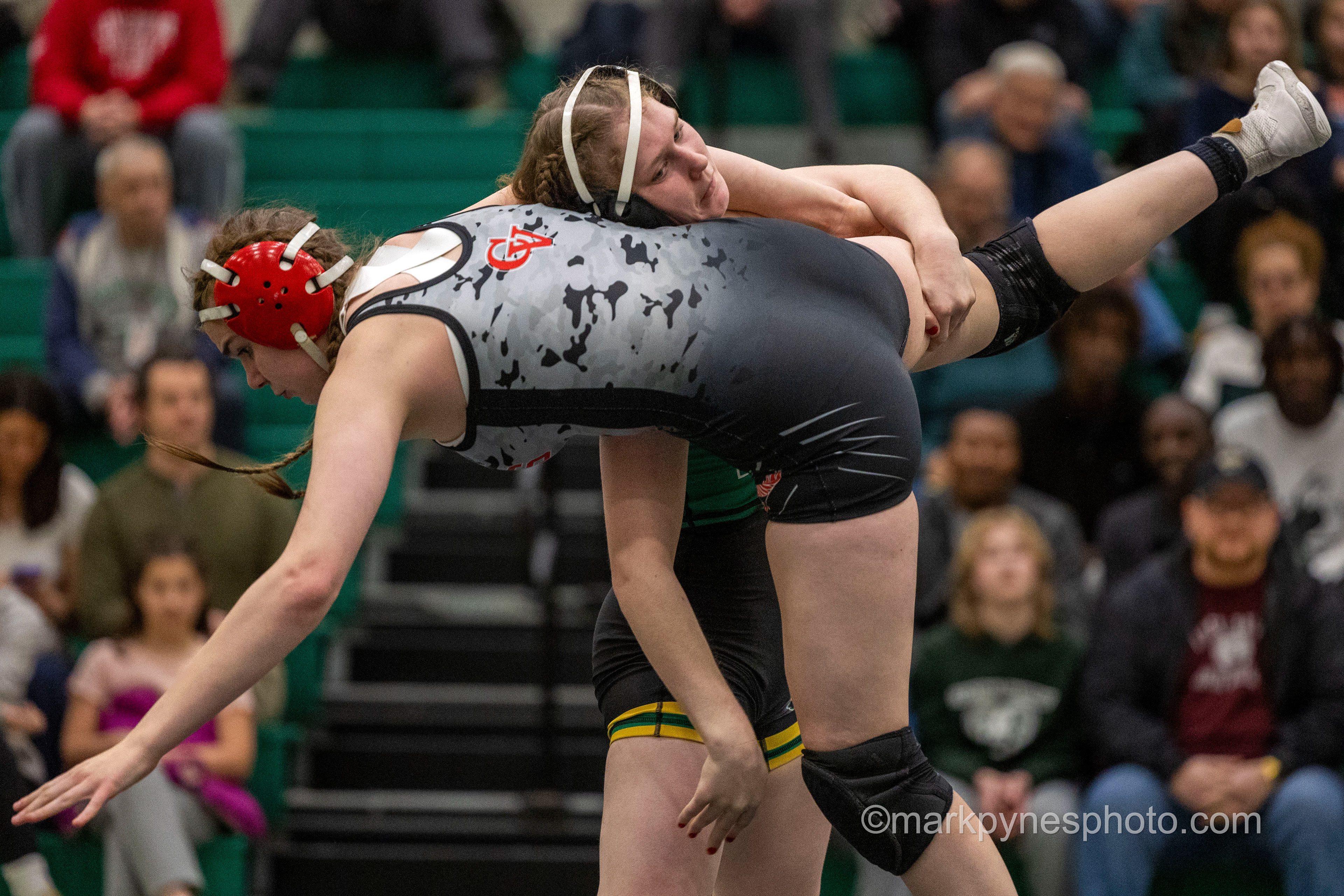 Charlotte Gilfoil, Central Dauphin, throws Cumberland Valley’s Kendra O’Brien in their 148-ppund match but Cumberland Valley defeats Central Dauphin, 42-30, in girls wrestling dual meet action in Harrisburg, Pa., Dec. 10, 2024.