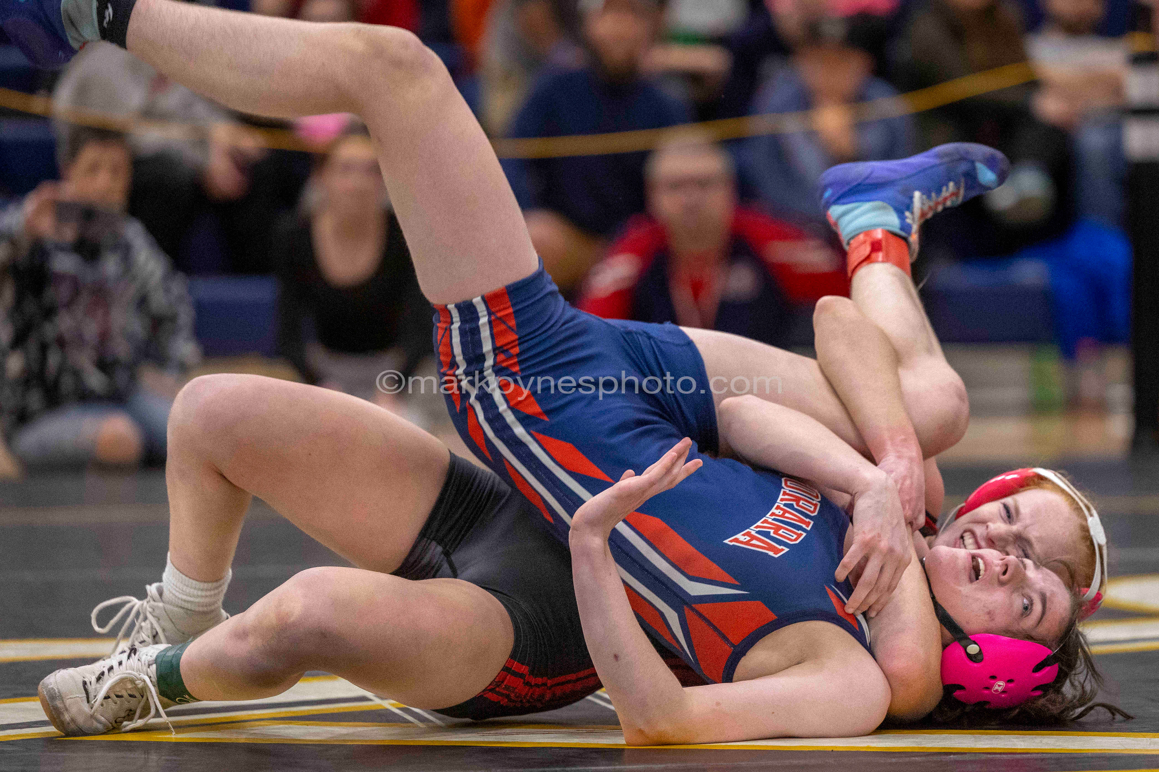 Addison Becht, Schuylkill Valley, pins Octorara’s Jolee Johnson, in 5:13, in the 124-pound final.