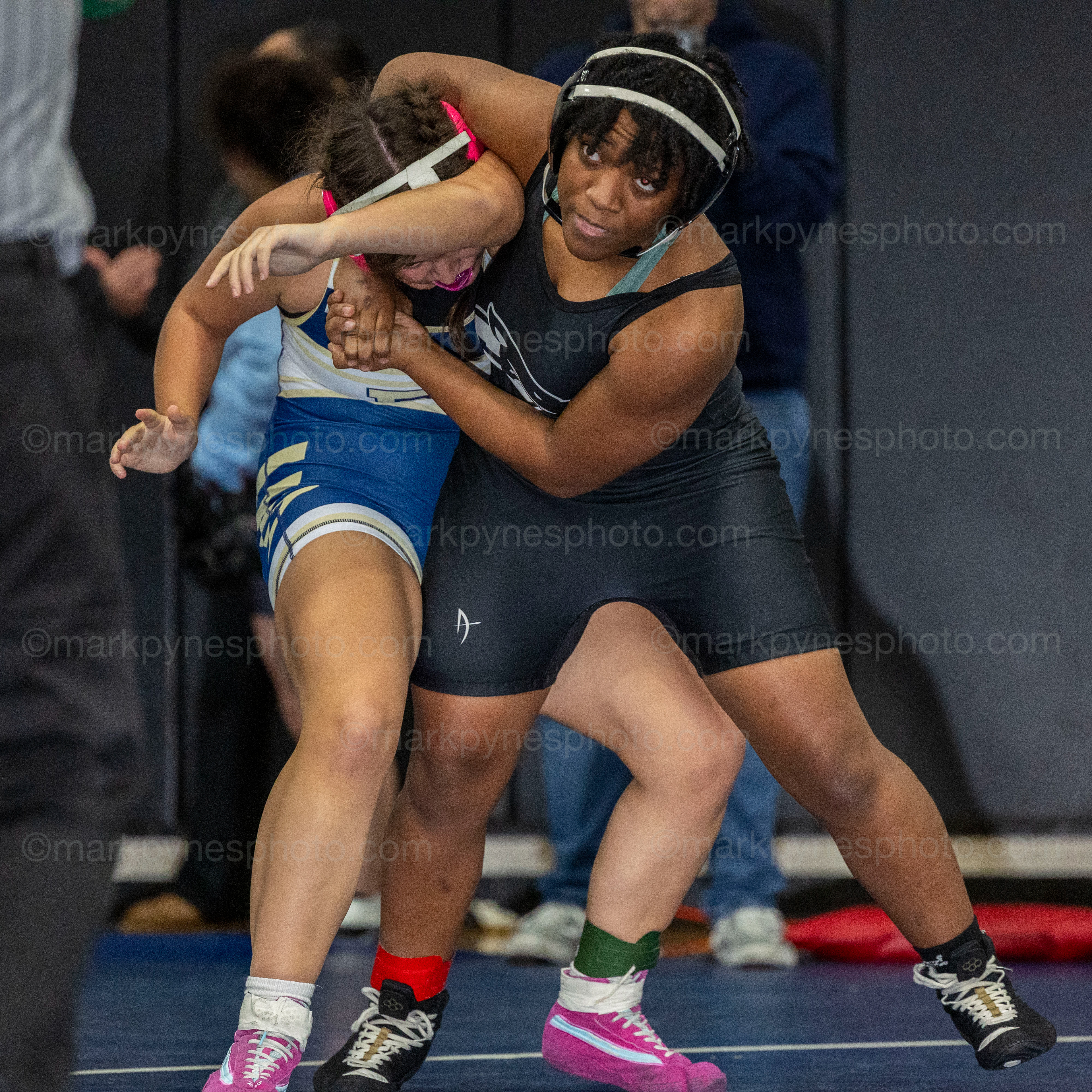 Arshley Coulange, Central Dauphin East, takes down Penn Manor’s Madelyn Frizado, for a pin at 2:43, in the 155-pound final.