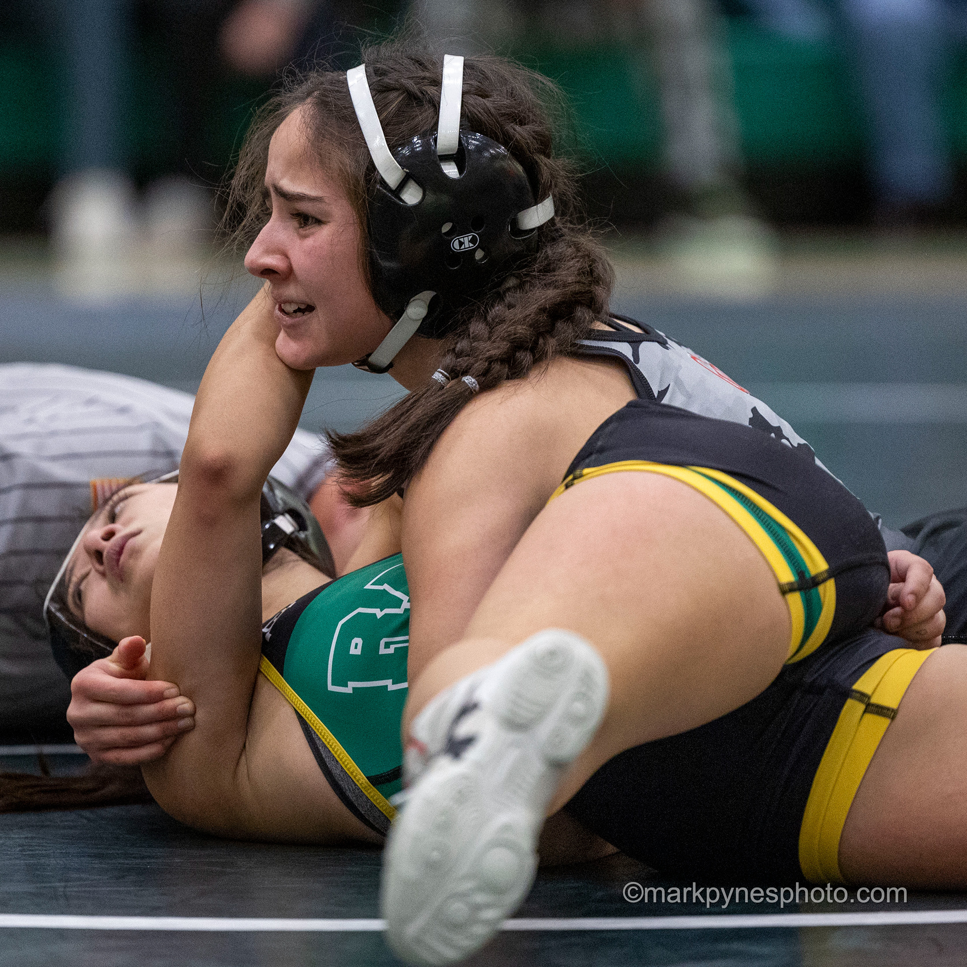 Ava Montes, Cumberland Valley, pins Central Dauphin’s Roshna Rai, in 1:46 of their 106-pound match, and CV defeats CD, 42-30, in girls wrestling dual meet action in Harrisburg, Pa., Dec. 10, 2024.